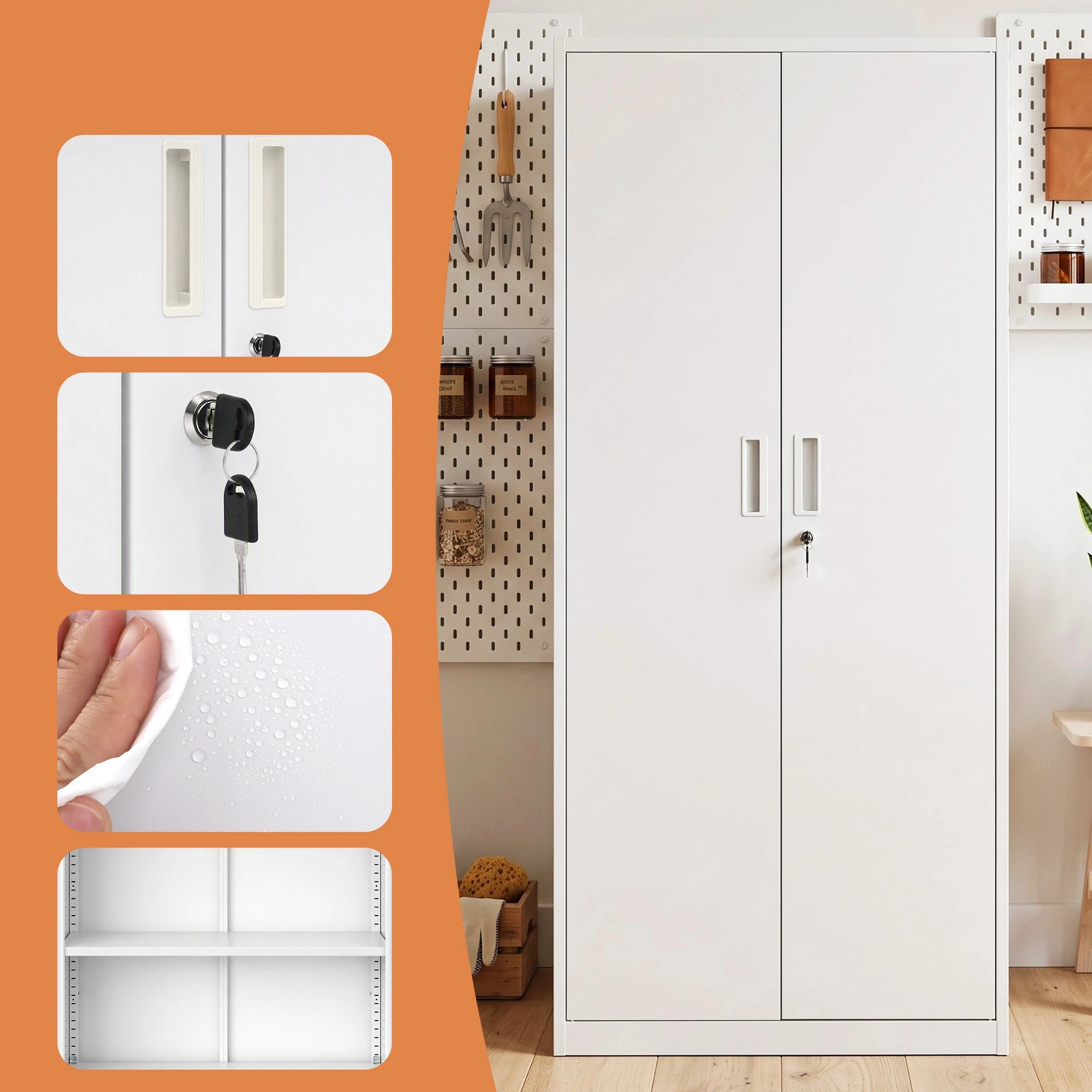 5 Artiss 180cm Steel Locker Cabinet Metal Storage 4 Adjustable Shelves - White, 5 of 7