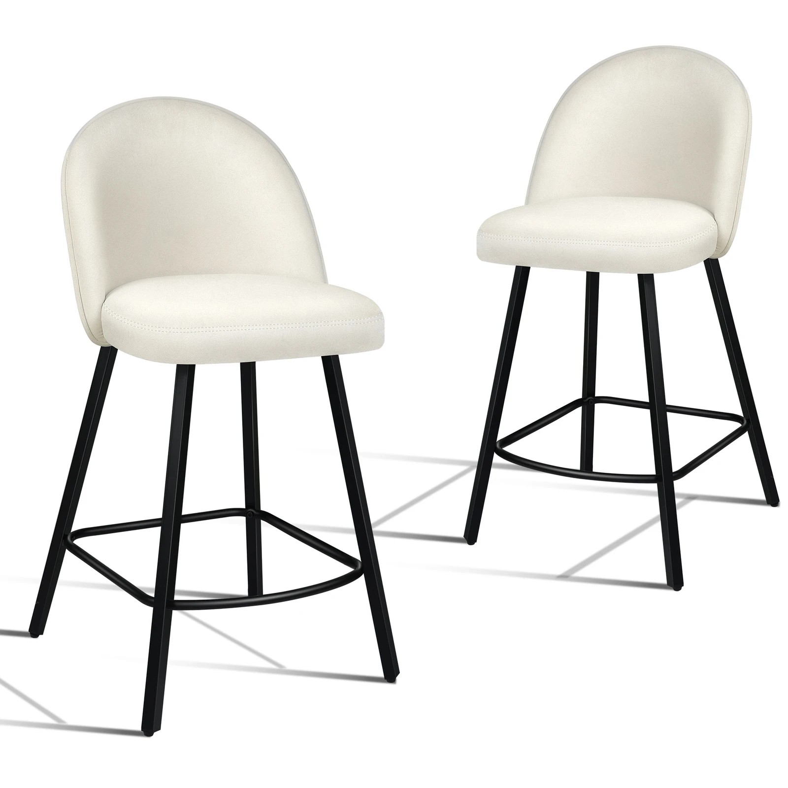 1 Alfordson 2x Bar Stools Velvet Chair - White, 1 of 8
