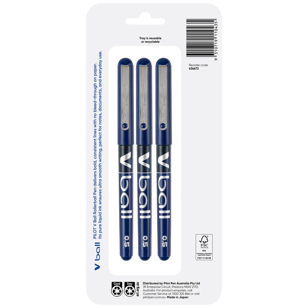 2 PILOT V Rollerball Pen 0.5mm Blue 3 Pack, 2 of 6
