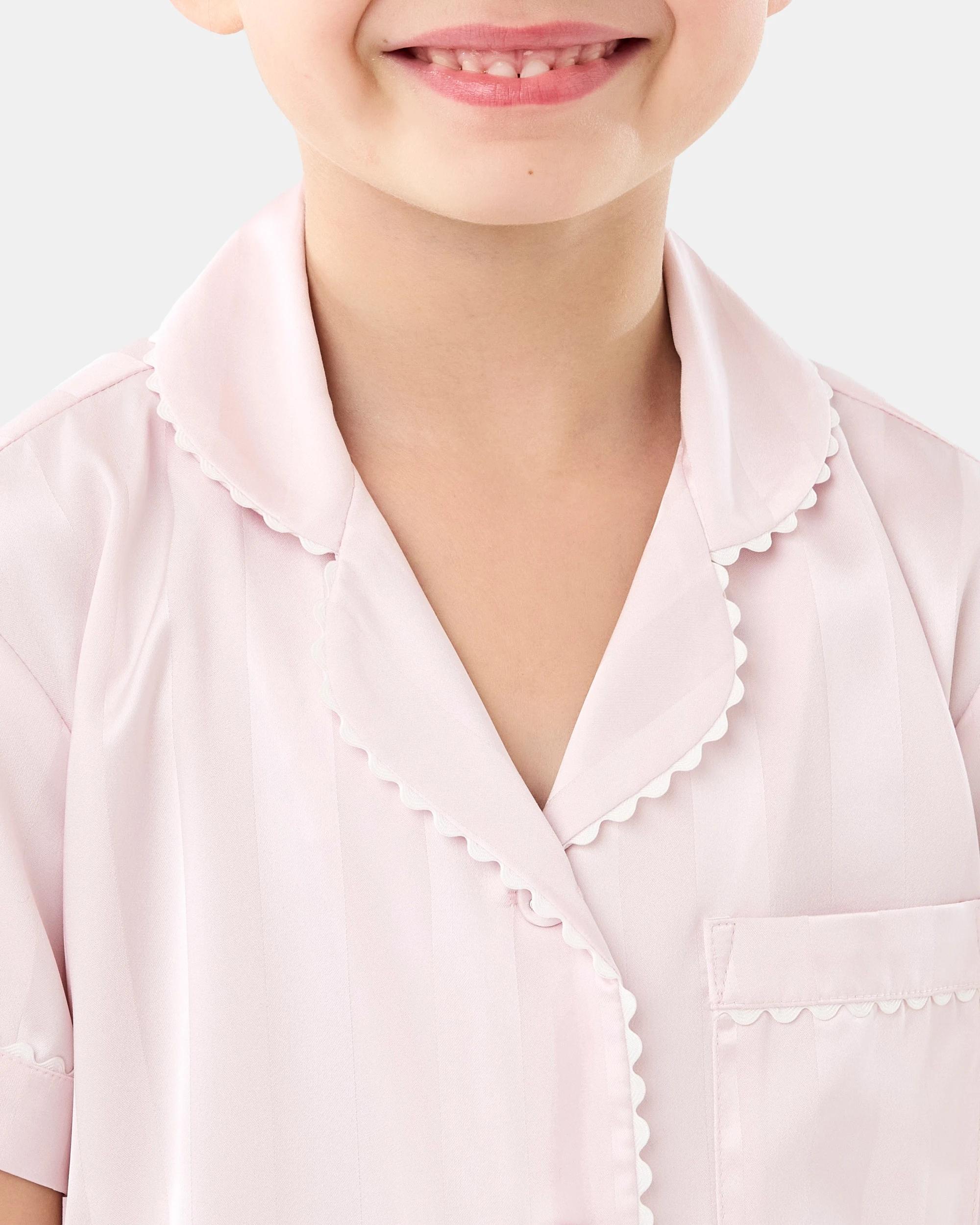 5 Short Sleeve Satin Pyjama and Scrunchie Set Bllet Pink, 5 of 10