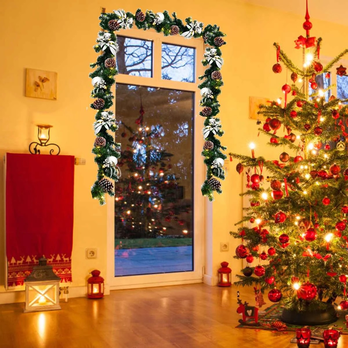 3 Costway 2.7M Pre-lit Artificial Christmas Garland w/Pine Cones Xmas Decor, 3 of 6