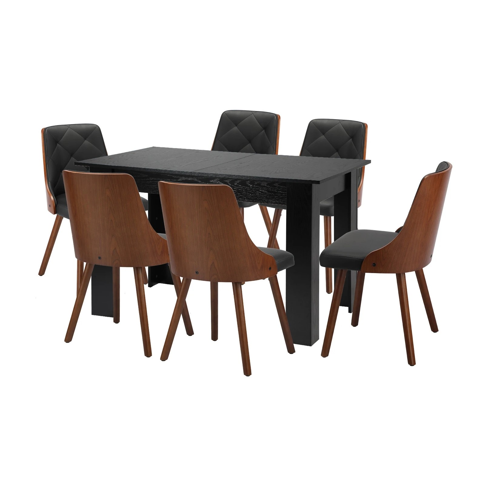 7 Oikiture 160cm Extendable Dining Table With 6pcs Dining Chairs Pu Leather
 - Black, 7 of 10