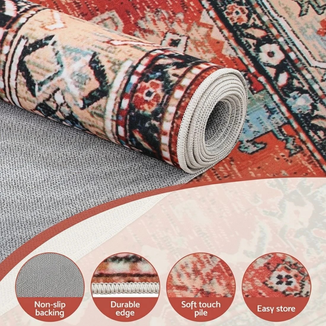 4 Artiss Floor Rug 200X290cm Large Washable Area Rug Modern Living Room Carpet - Red, 4 of 9