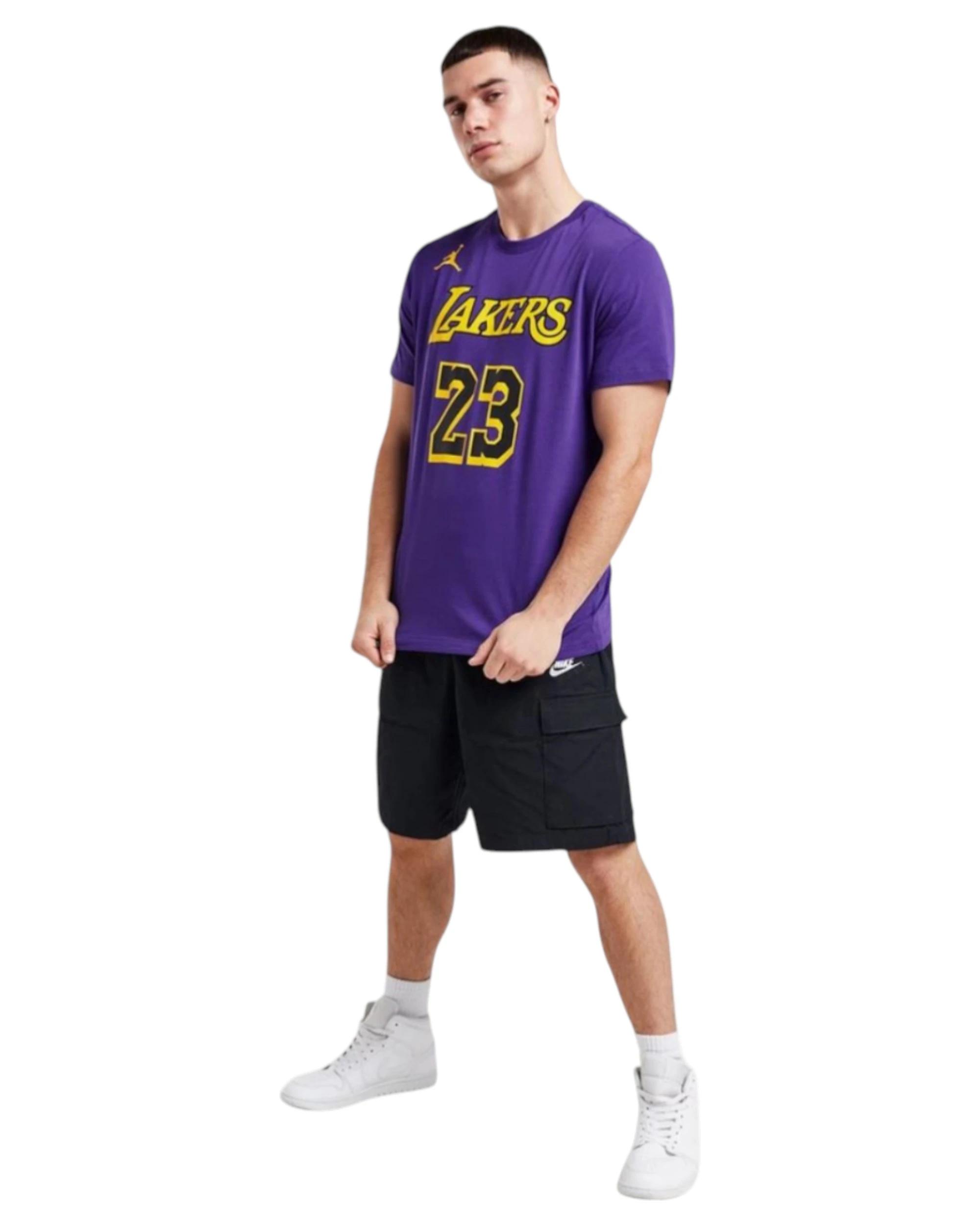 6 Nike Mens Air Jordan NBA Lebron James Lakers Purple Statement Jersey T-Shirt PURPLE, 6 of 7