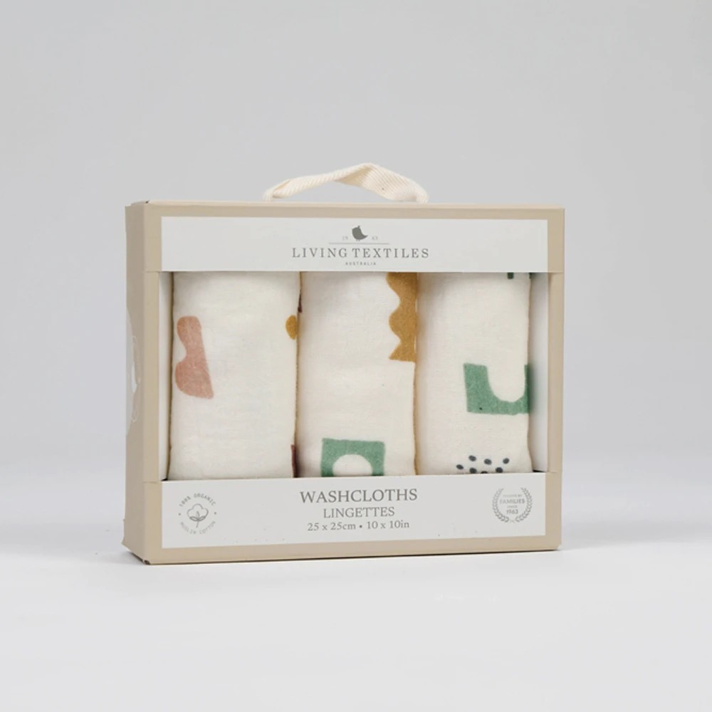3 Living Textiles Geo Mod Muslin Baby Washcloths 3 Pack – Assorted, 3 of 3