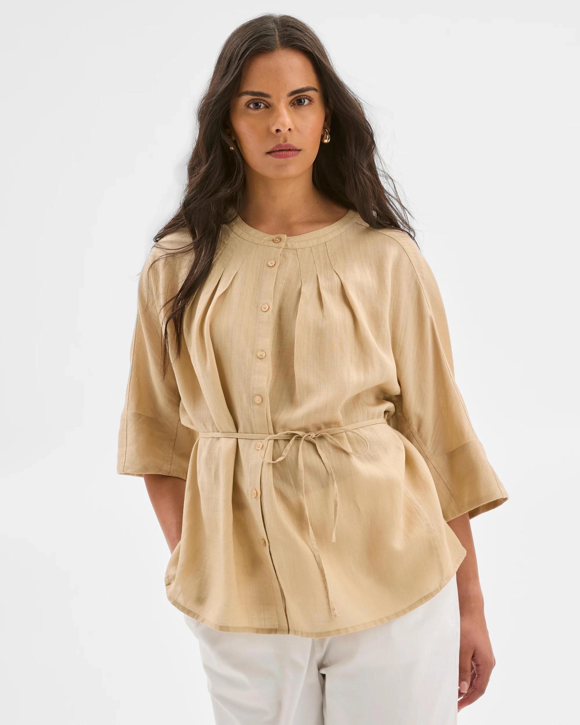 3 Target 3/4 Sleeve Tie Waist Blouse ASH BROWN, 3 of 5