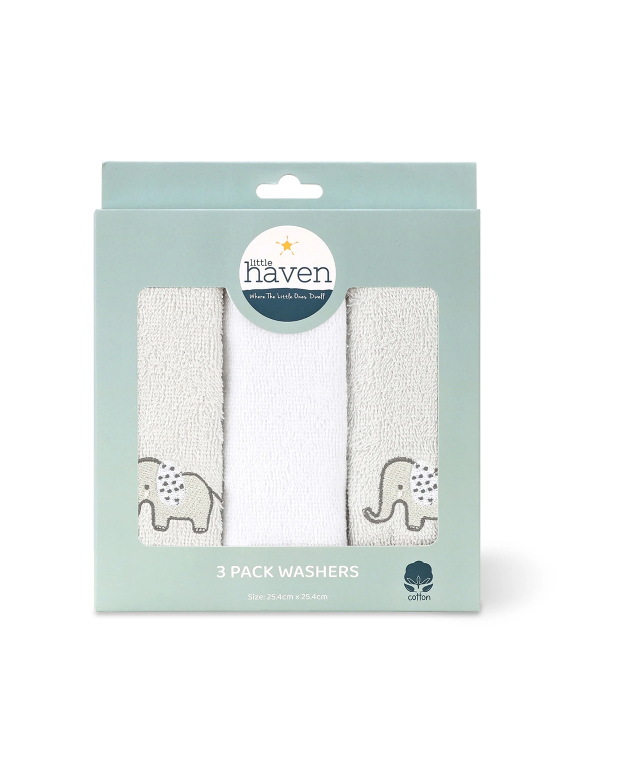 1 Little Haven Cotton Hooded Washers 3 Pack Washcloths Elephant Embroidery - Multi, 1 of 3
