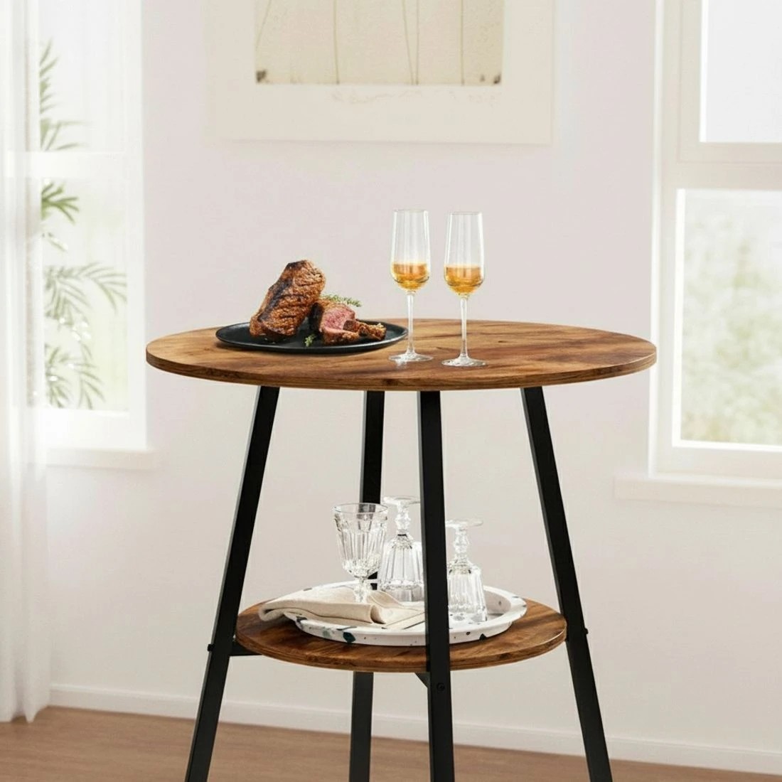 6 Artiss Industrial Bar Table with 2-Tier Organizer - Brown, 6 of 8