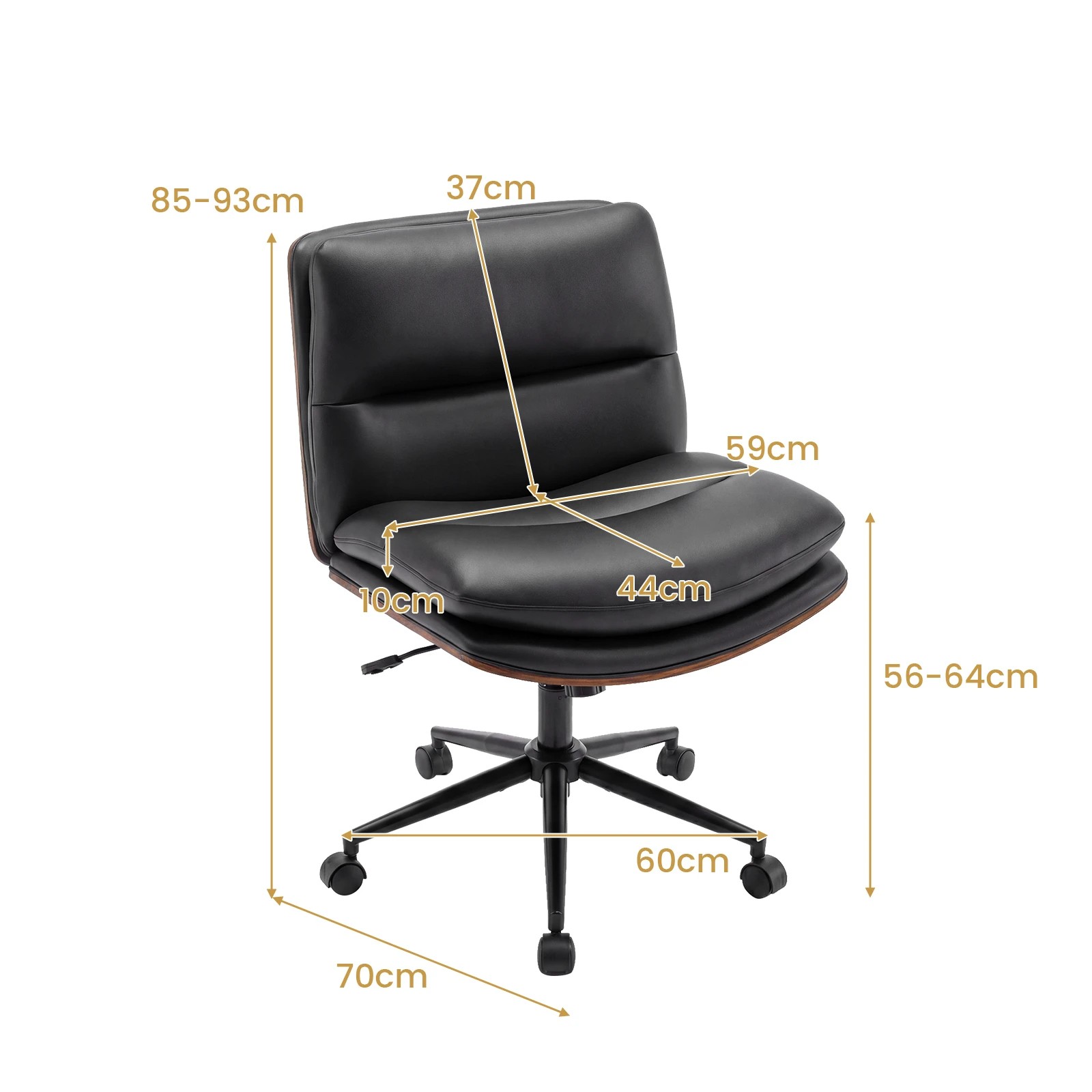 4 Costway Vanity Office Chair Adjustable Computer Desk Stool w/Backrest Swivel Task Chair Padded Seat - Black, 4 of 4