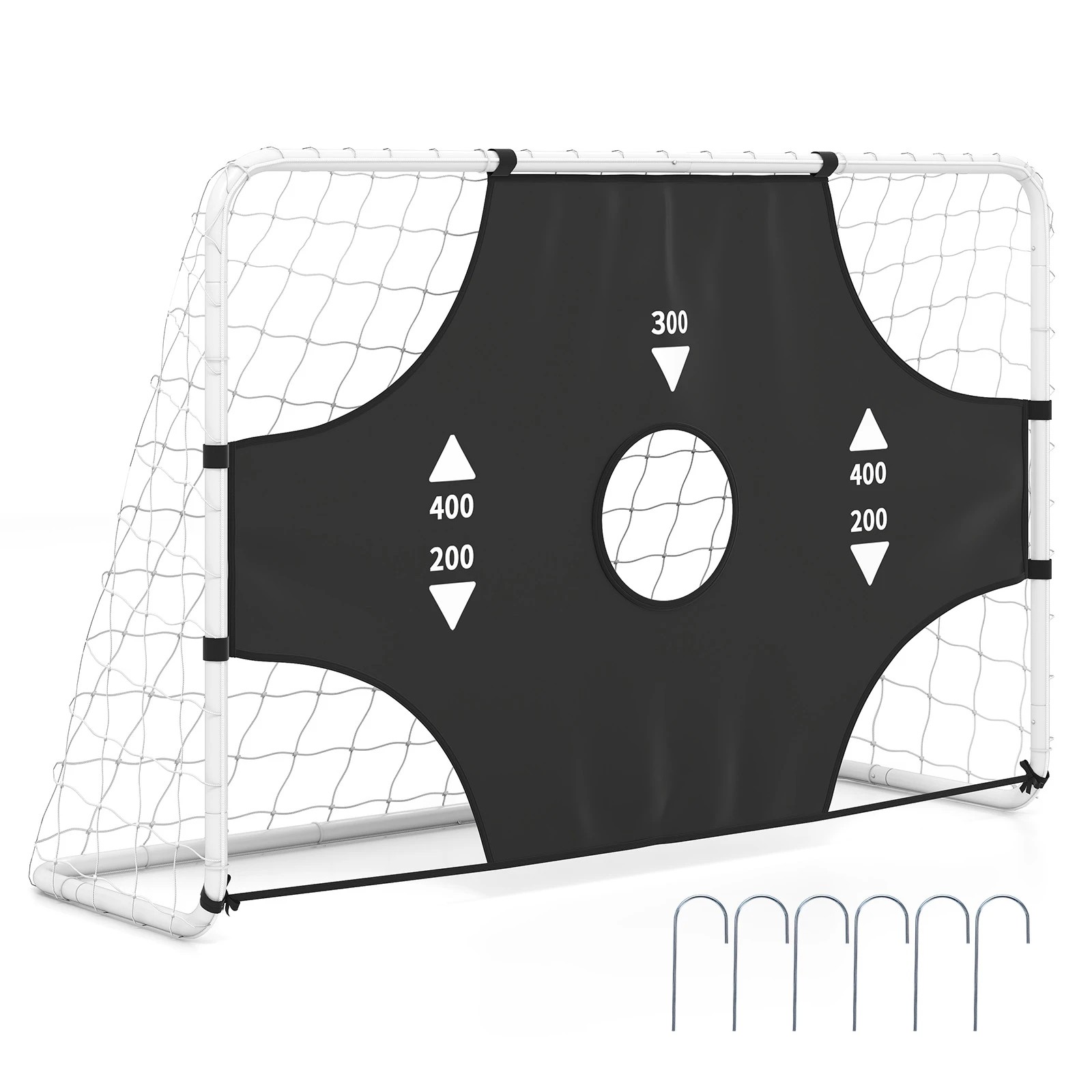 1 Costway 183x122cm Football Net Set 2-in-1 Soccer Goal w/Target Cloth Backyard Training Equipment - Black, 1 of 1