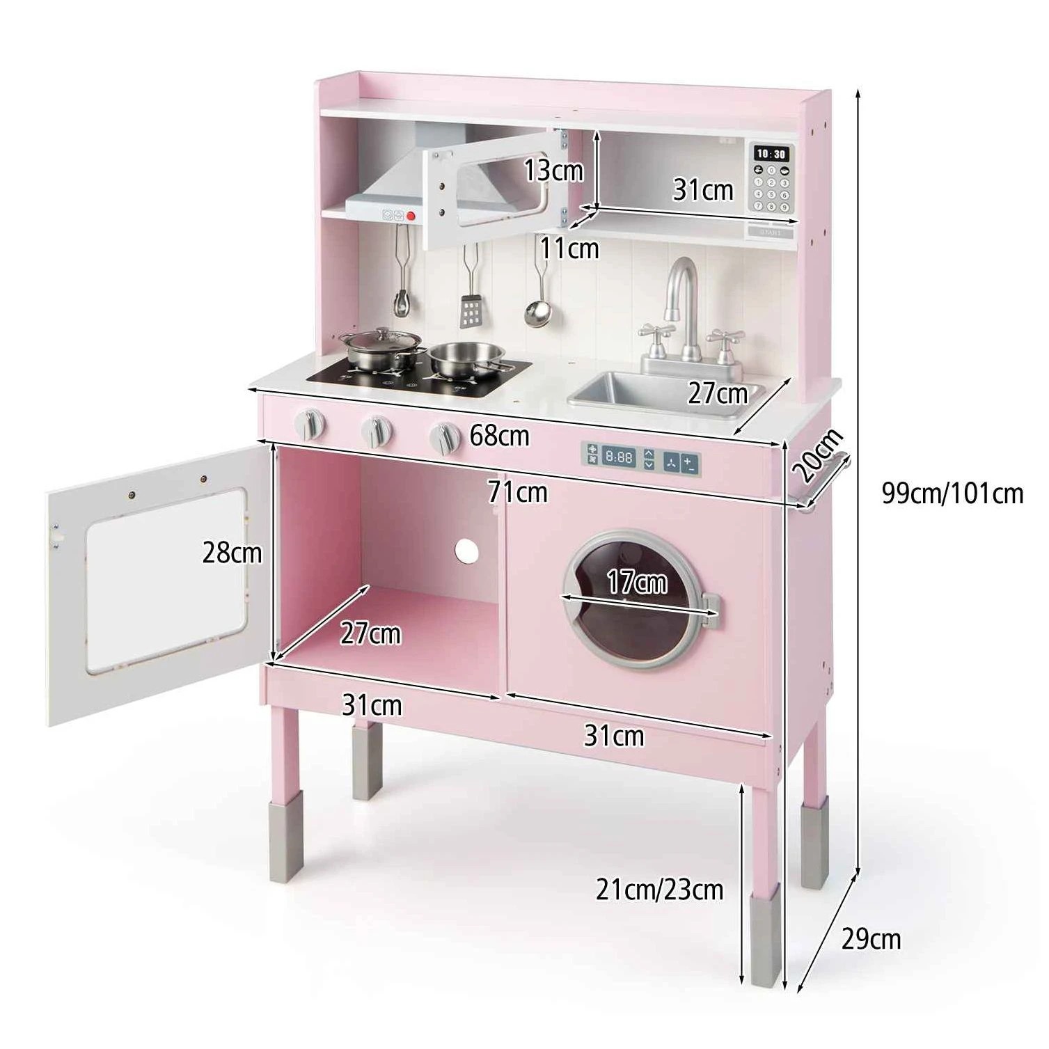 1 Costway Pretend Play Kitchen Wooden Chef Toy w/Sounds & Lights - Pink, 1 of 1