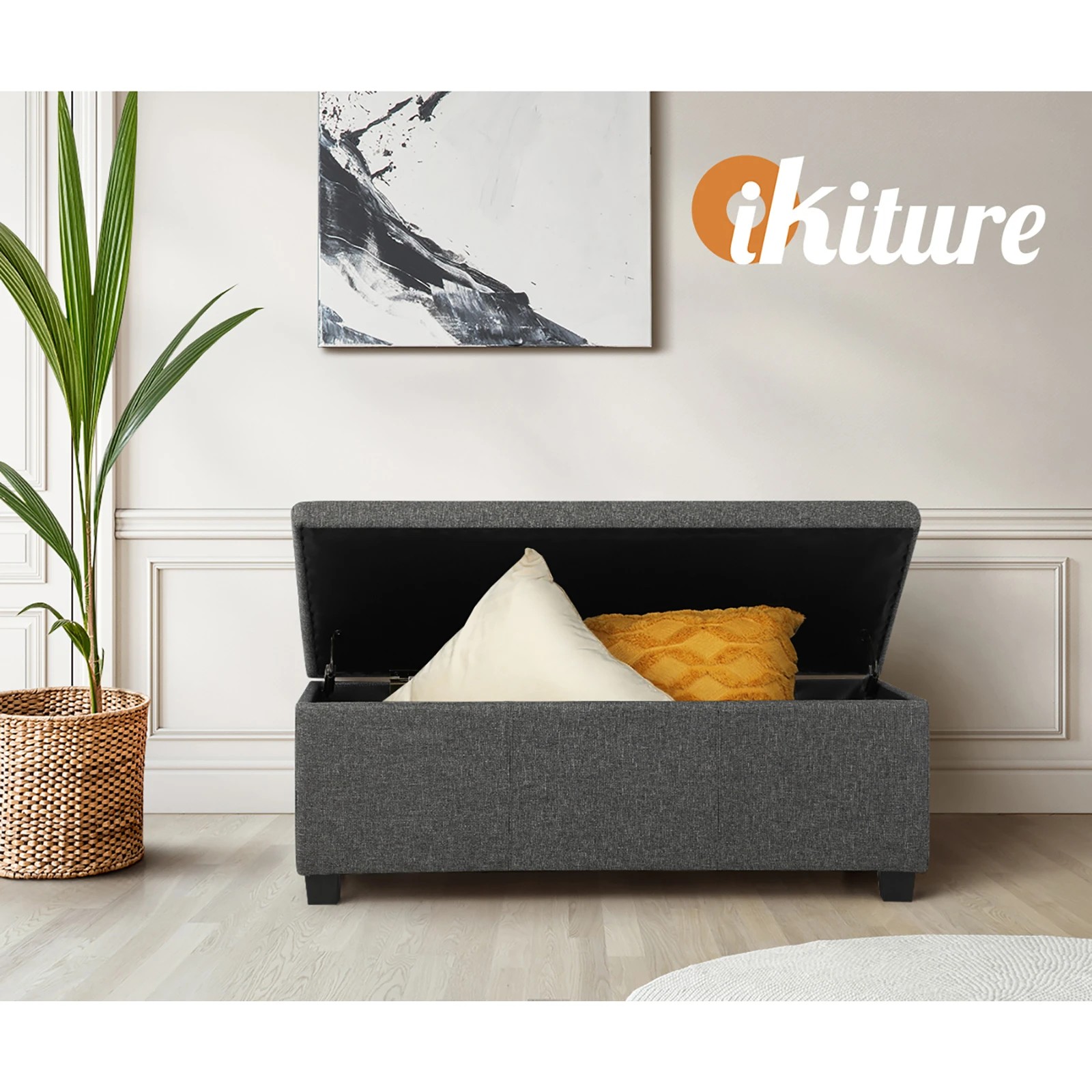5 Oikiture Storage Ottoman Blanket Box Linen Fabric Arm Foot Stool Couch Large
 - Grey, 5 of 10