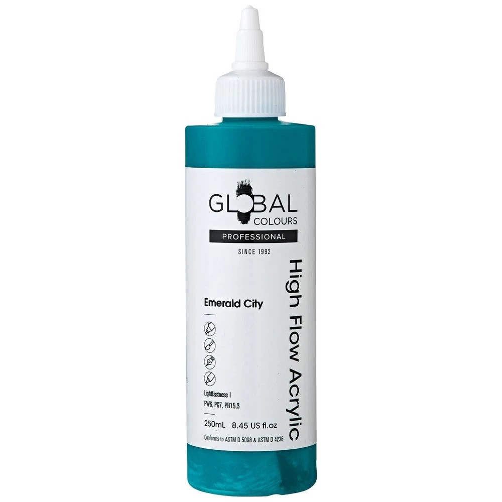 1 Global Colours High Flow Acrylic Paint 250mL Emerald City, 1 of 2