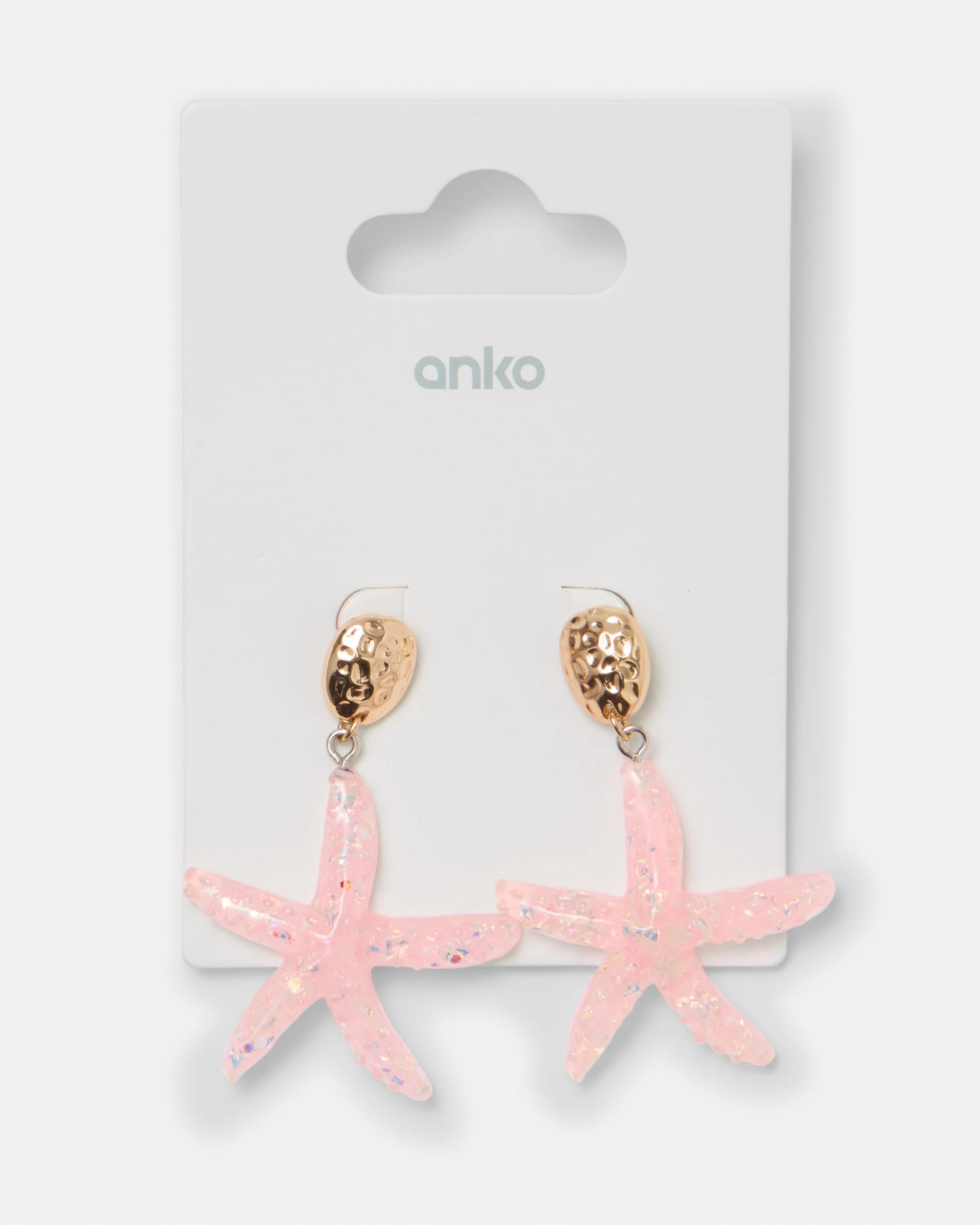5 Starfish Drop Earrings - Pink and Gold Tone Gold, 5 of 5