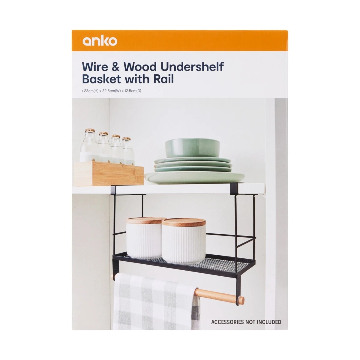 9 Wire and Wood Undershelf Basket With Rail, 9 of 9