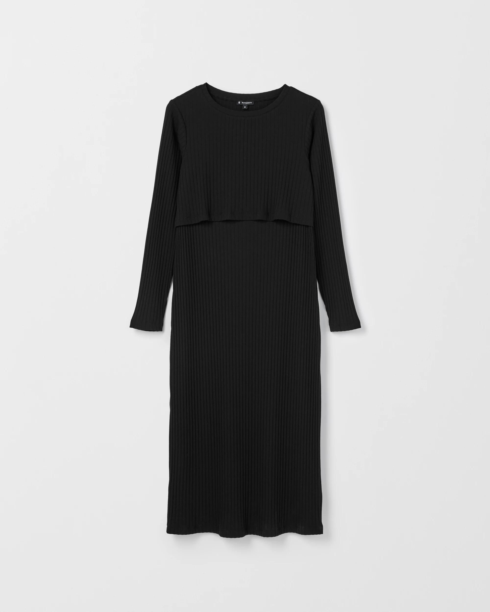 1 Target Maternity Maternity Australian Cotton Blend Long Sleeve Rib Knit Dress BLACK, 1 of 1
