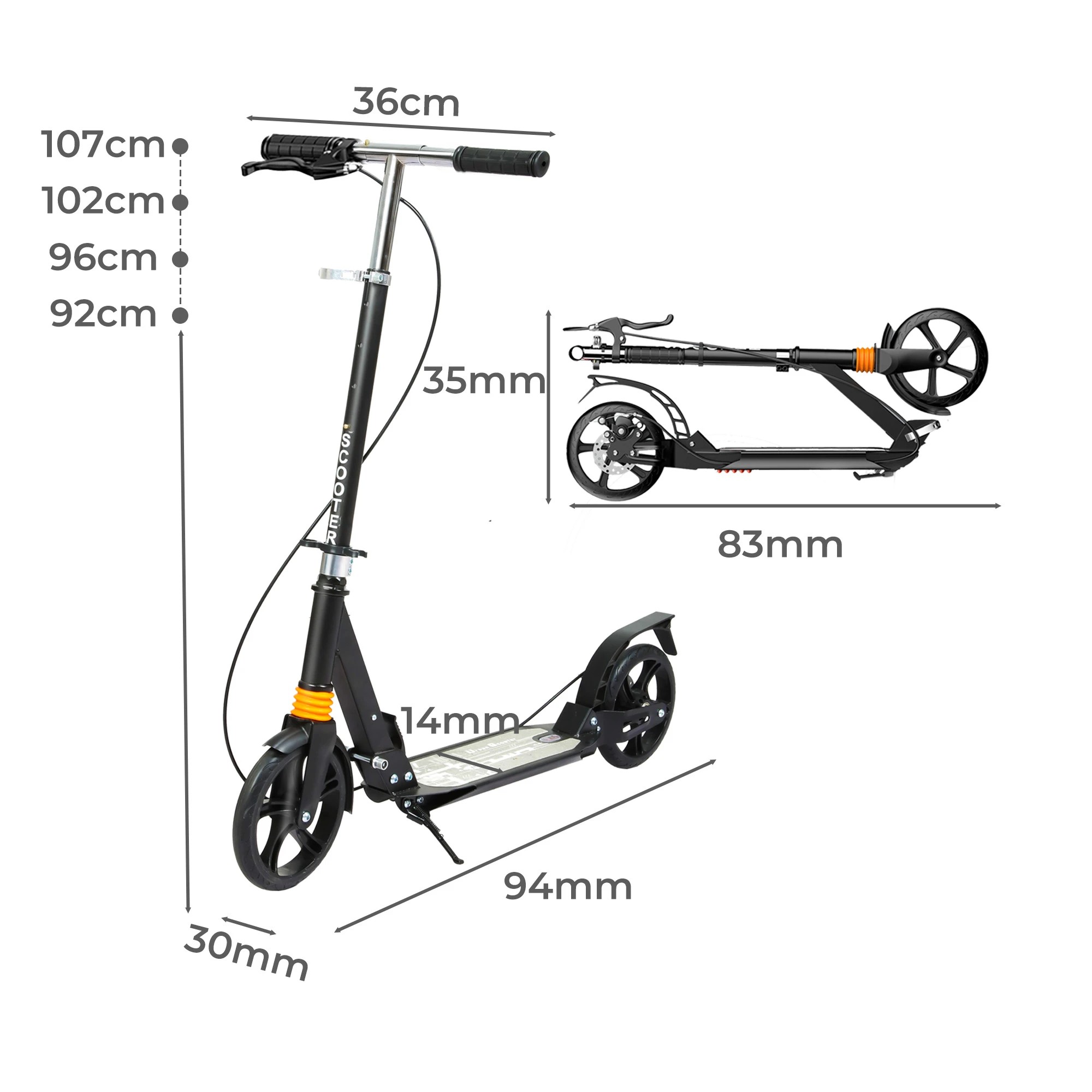3 Monvelo Push Folding Kick Scooter Dual Big Wheels Colour - Black, 3 of 8