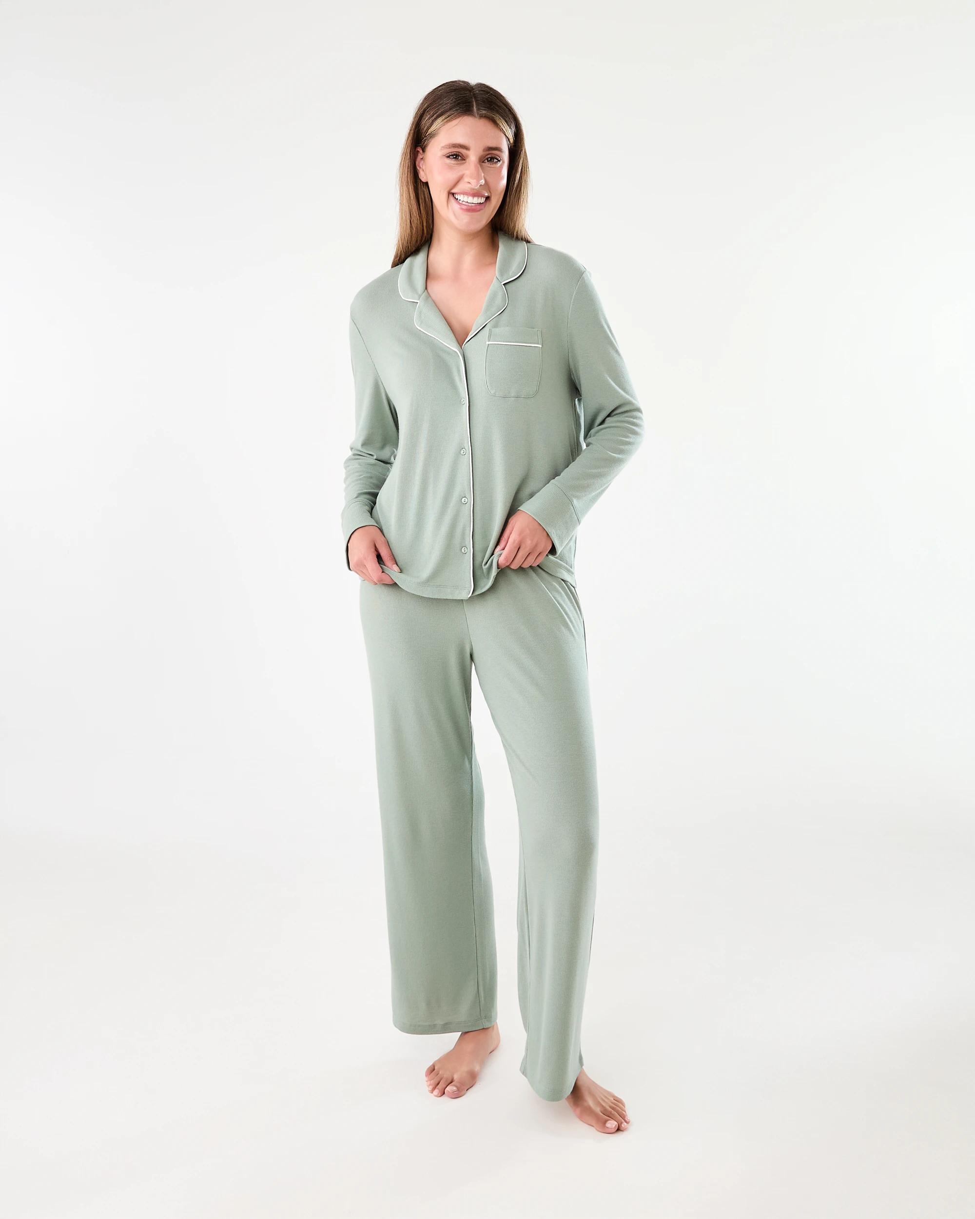 1 Long Sleeve Top and Pants Comfort Rib Pyjama Set Ice Grn, 1 of 8