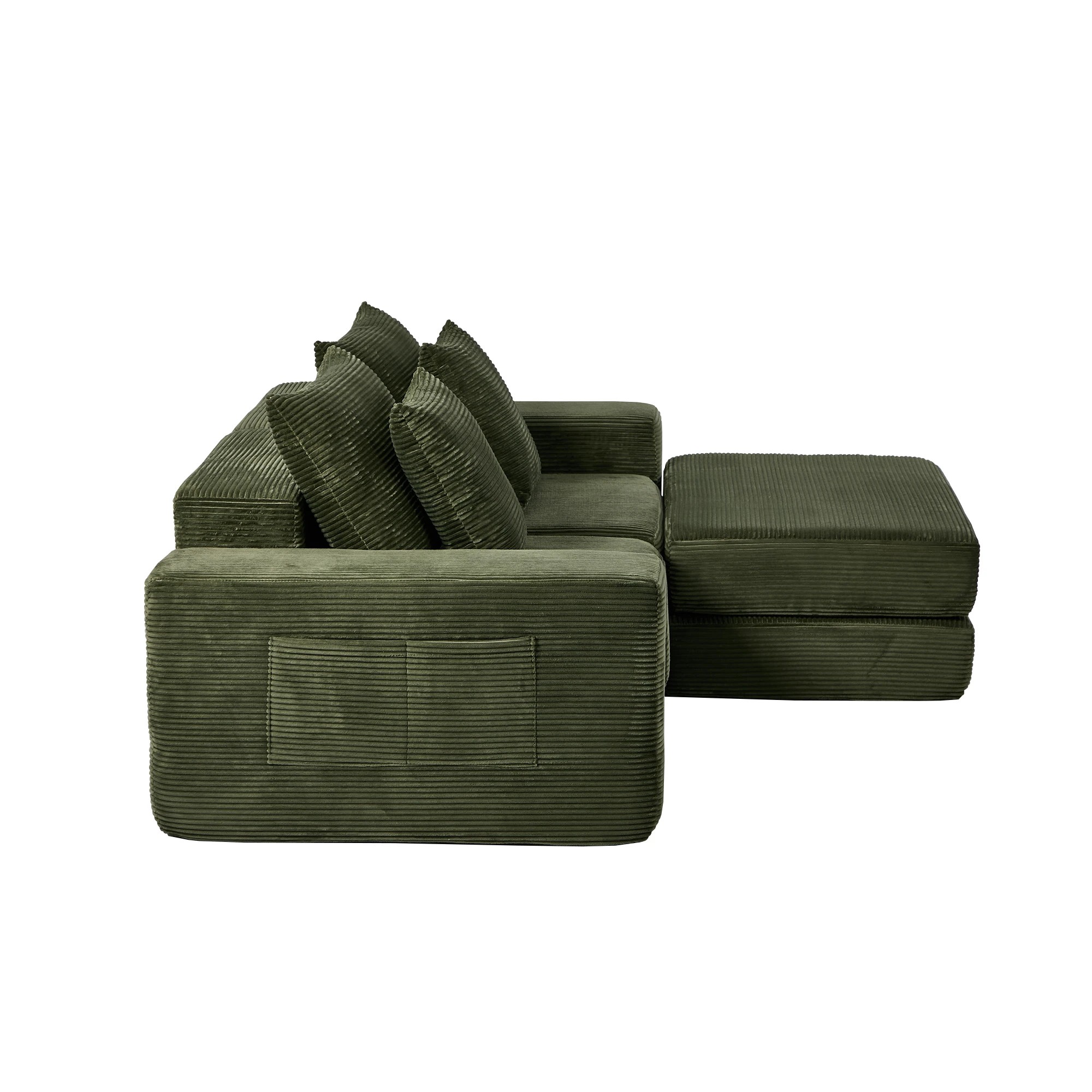 10 Oikiture Compressed Modular Sectional Sofa Corduroy - Green, 10 of 10
