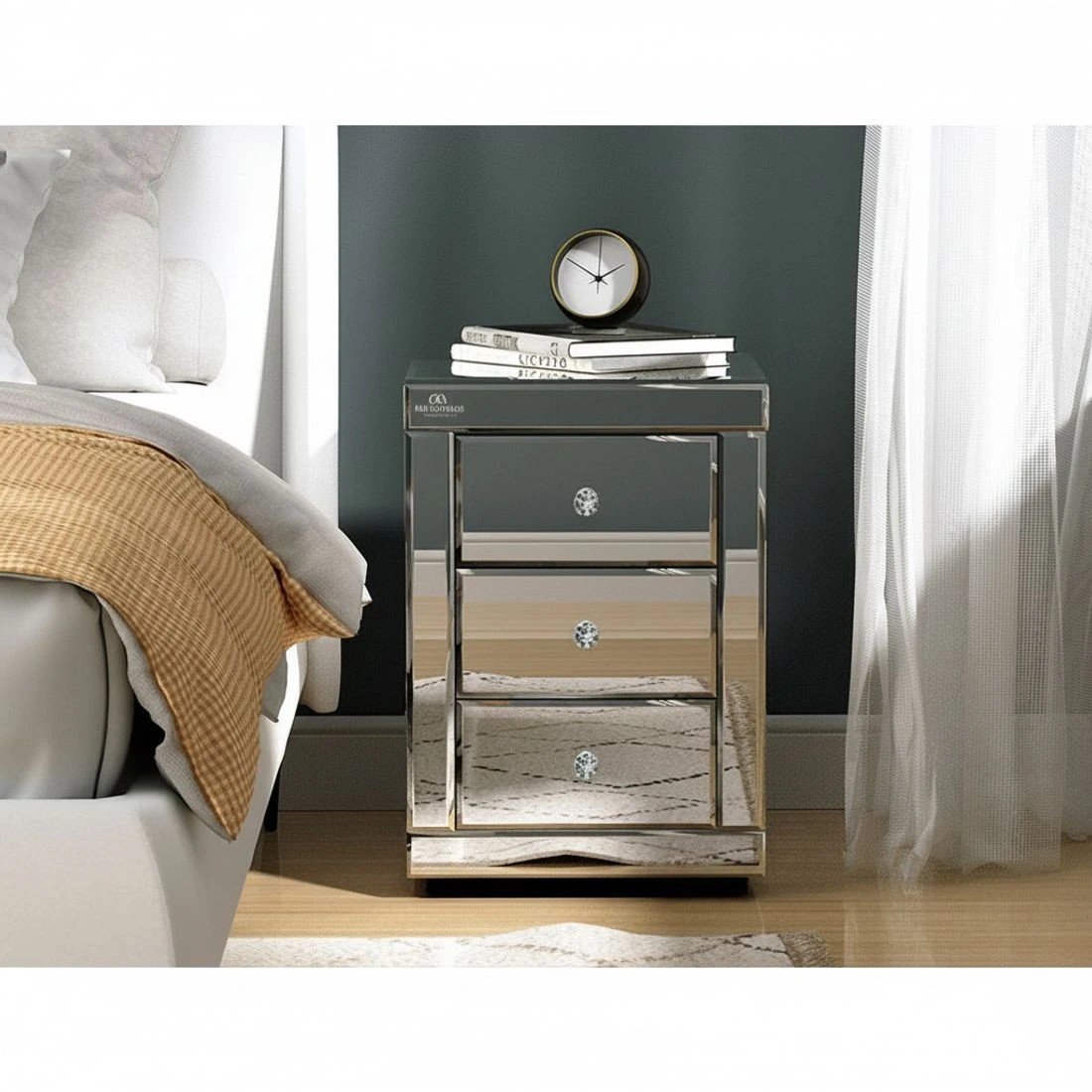 5 Artiss Bedside Table 3 Drawers Mirro - Silver, 5 of 8