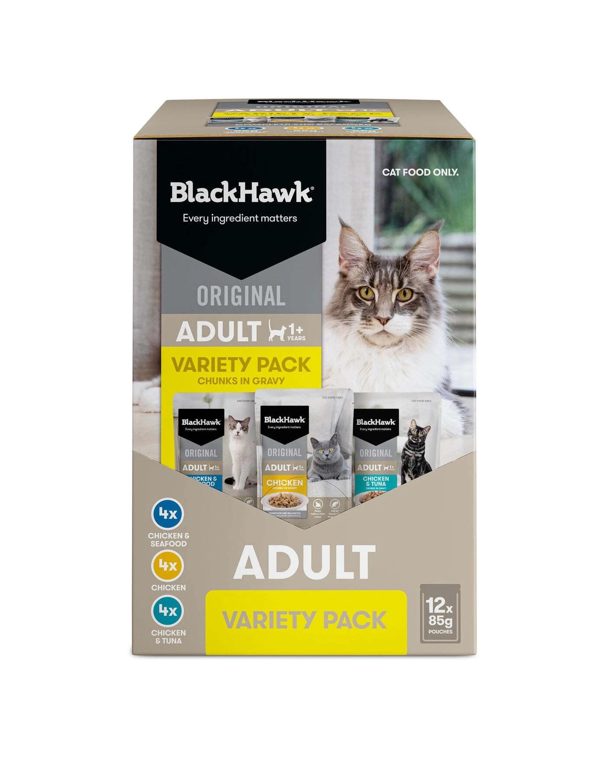 1 Black Hawk Adult 1+ Wet Cat Food Variety Pack in Gravy 12 x 85g, 1 of 4