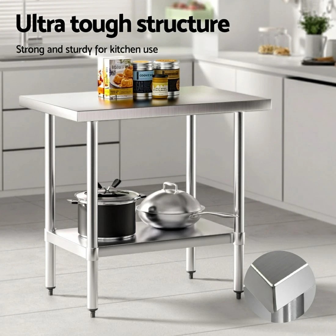 3 Cefito Stainless Steel Kitchen Benches Work Bench 910x610mm 430 - Silver, 3 of 4