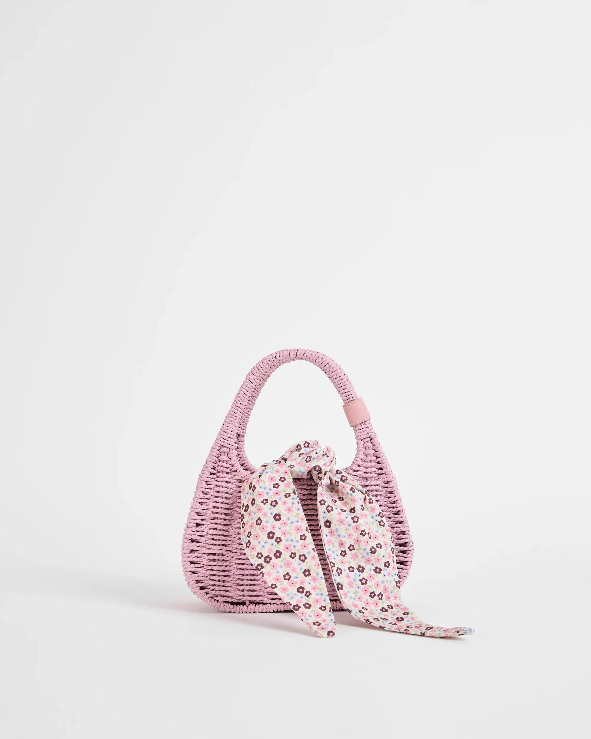 1 Target Kids Paper Straw Floral Basket Bag LILAC, 1 of 3