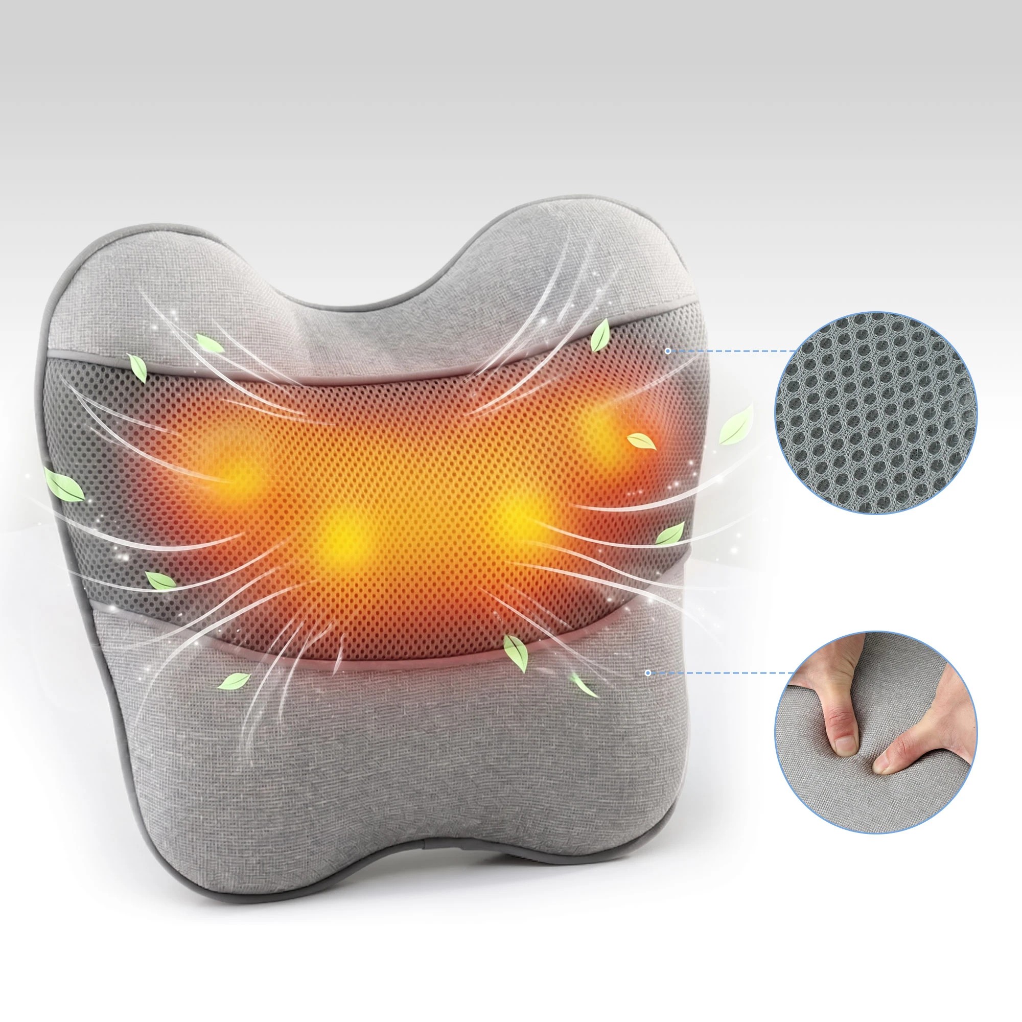 6 Livemor USB Back Massager with Heat, Neck & Shoulder Massage Pillow for Pain Relief - Grey, 6 of 7