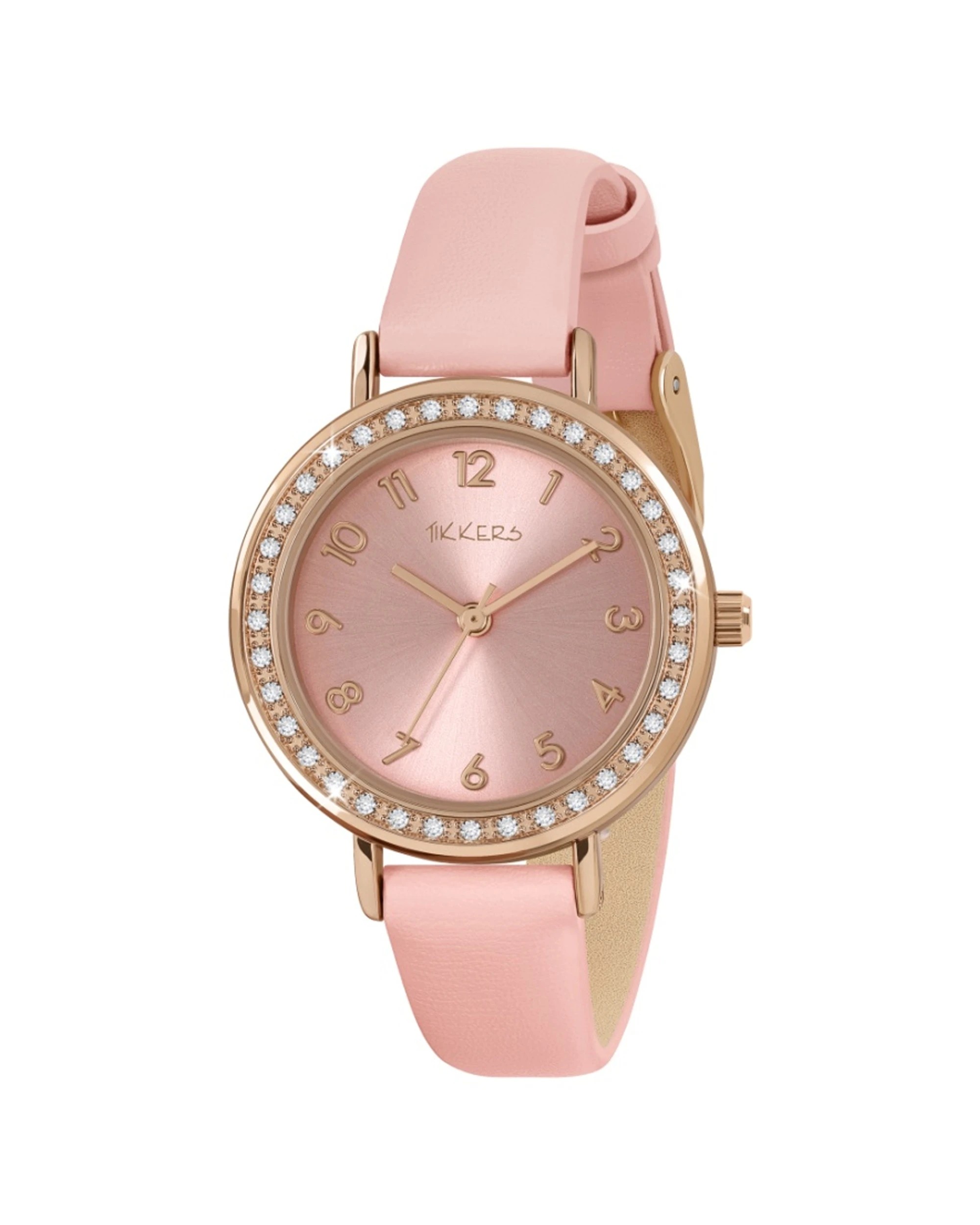 1 Tikkers Polyurethane Strap Girls Kids Watch Stone Set Bezel - Pink, 1 of 2