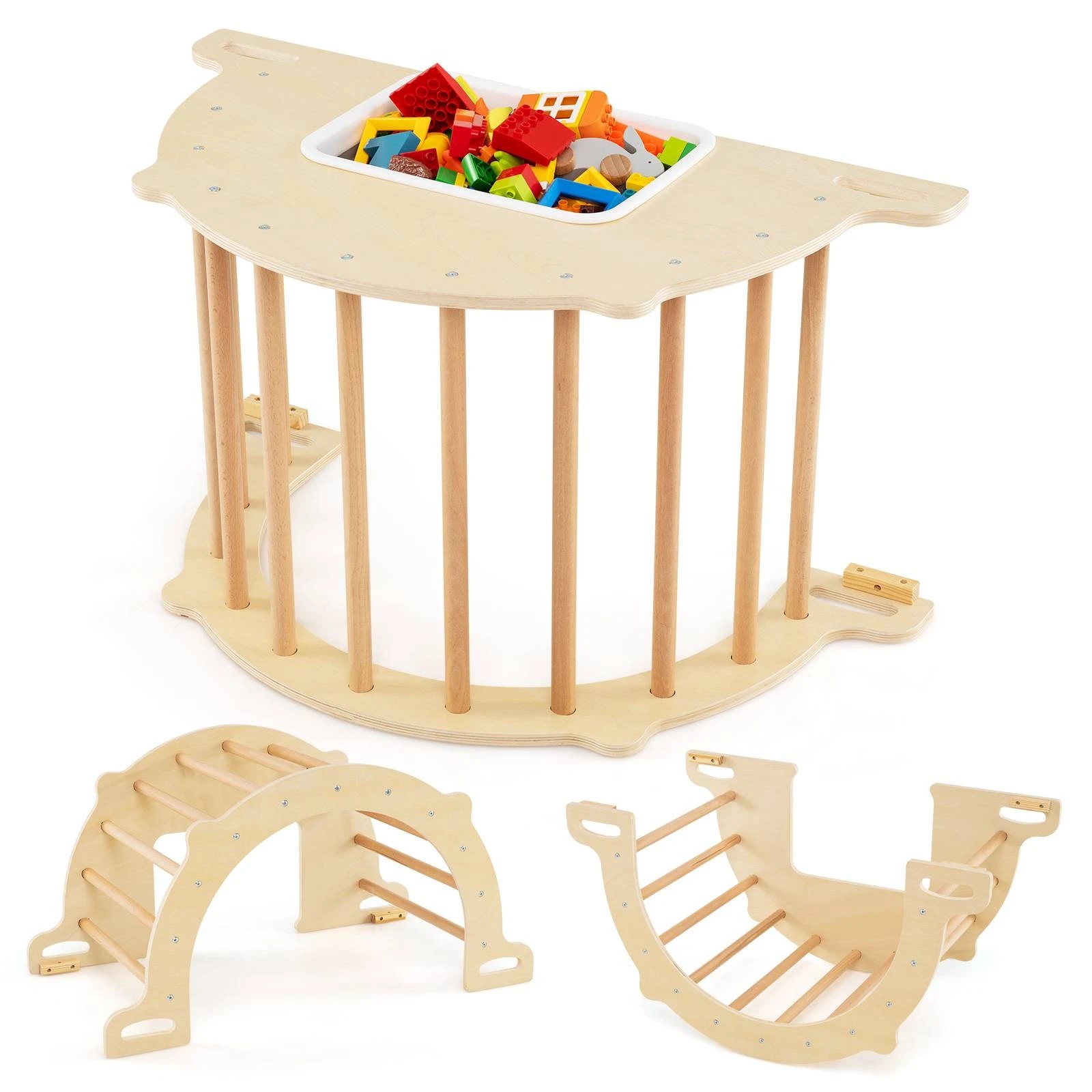1 Costway Climb Playset 8in1 Wood Climbing Arch Frame Activity Play Table - Natural, 1 of 1
