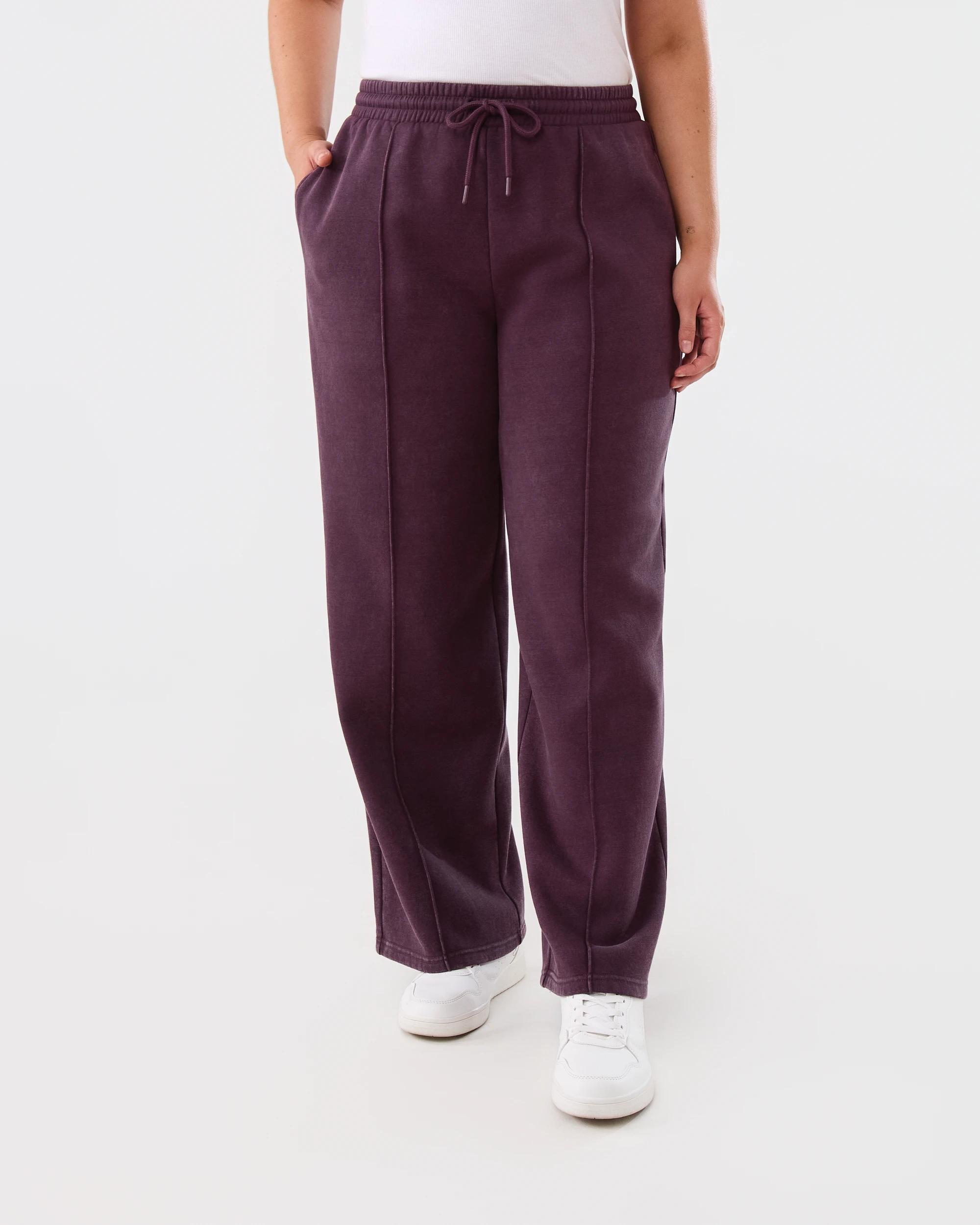 1 Wide Leg Washed Look Trackpants Drk Mulbry, 1 of 5