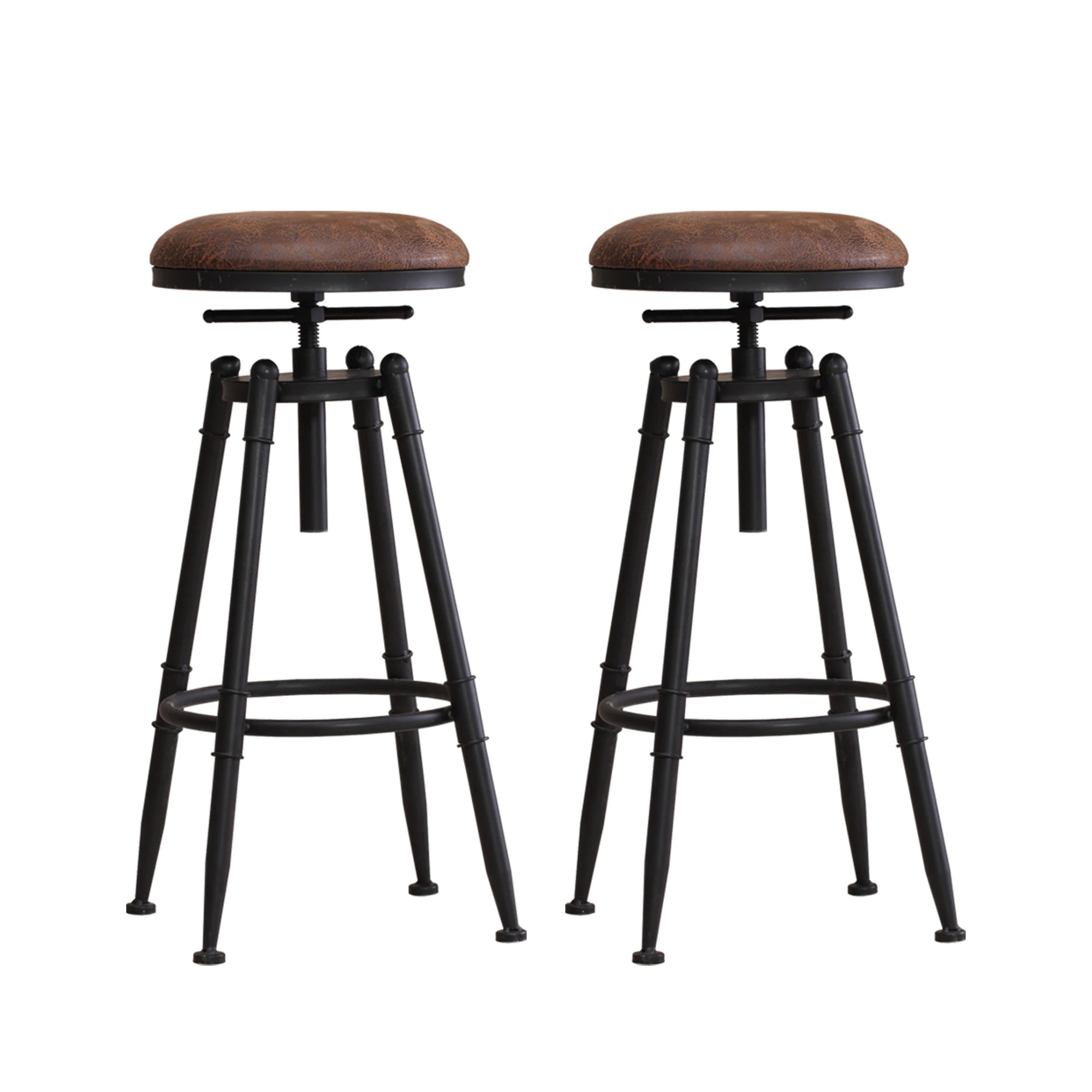 1 Levede 2x Industrial Swivel Bar Stools - Black, 1 of 7