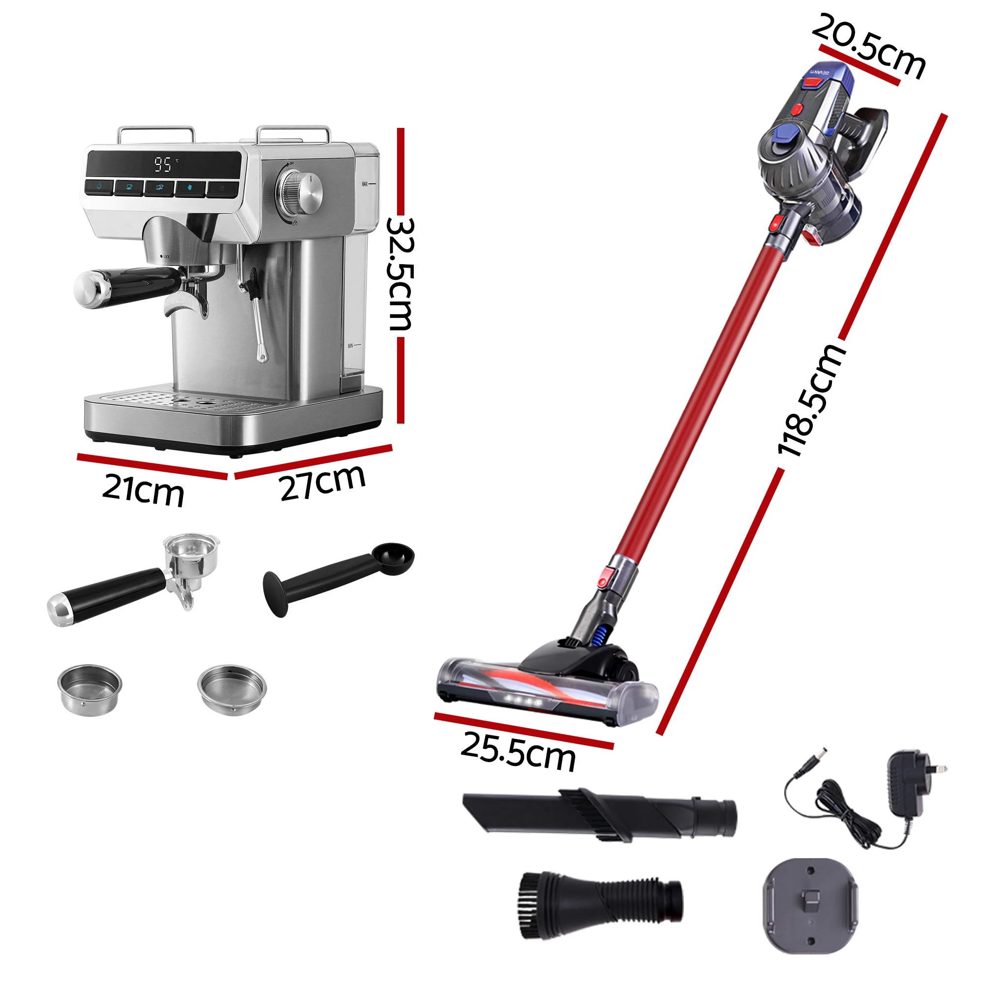 3 Devanti K7 Cordless Stick Vacuum Cleaner plus Coffee Maker Machine Espresso - Multi, 3 of 8