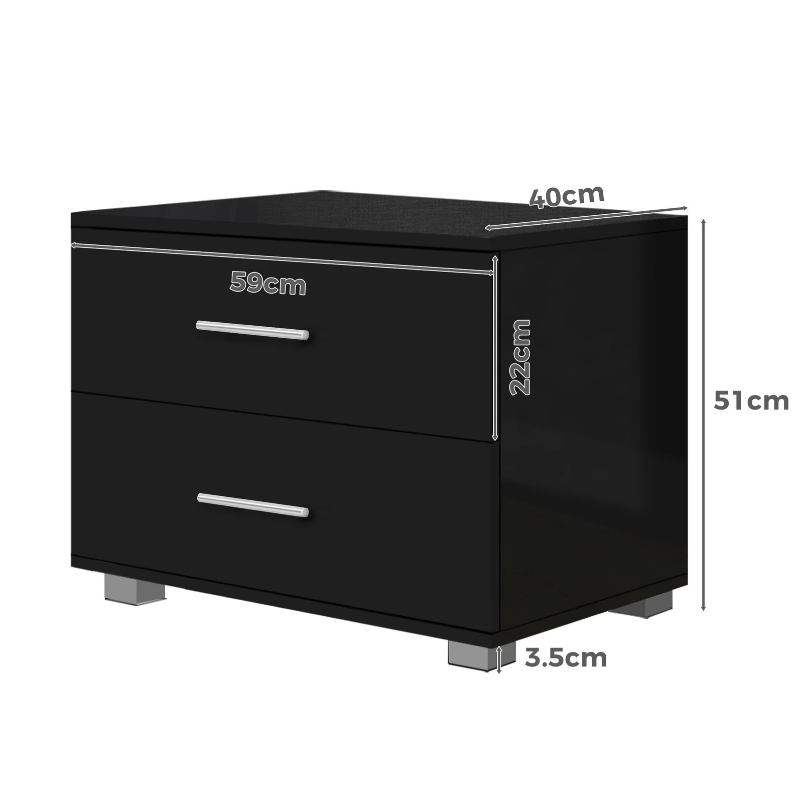 5 Alfordson 2x Bedside Table Nightstand 4 Side High Gloss Black Side End Table - Black, 5 of 7