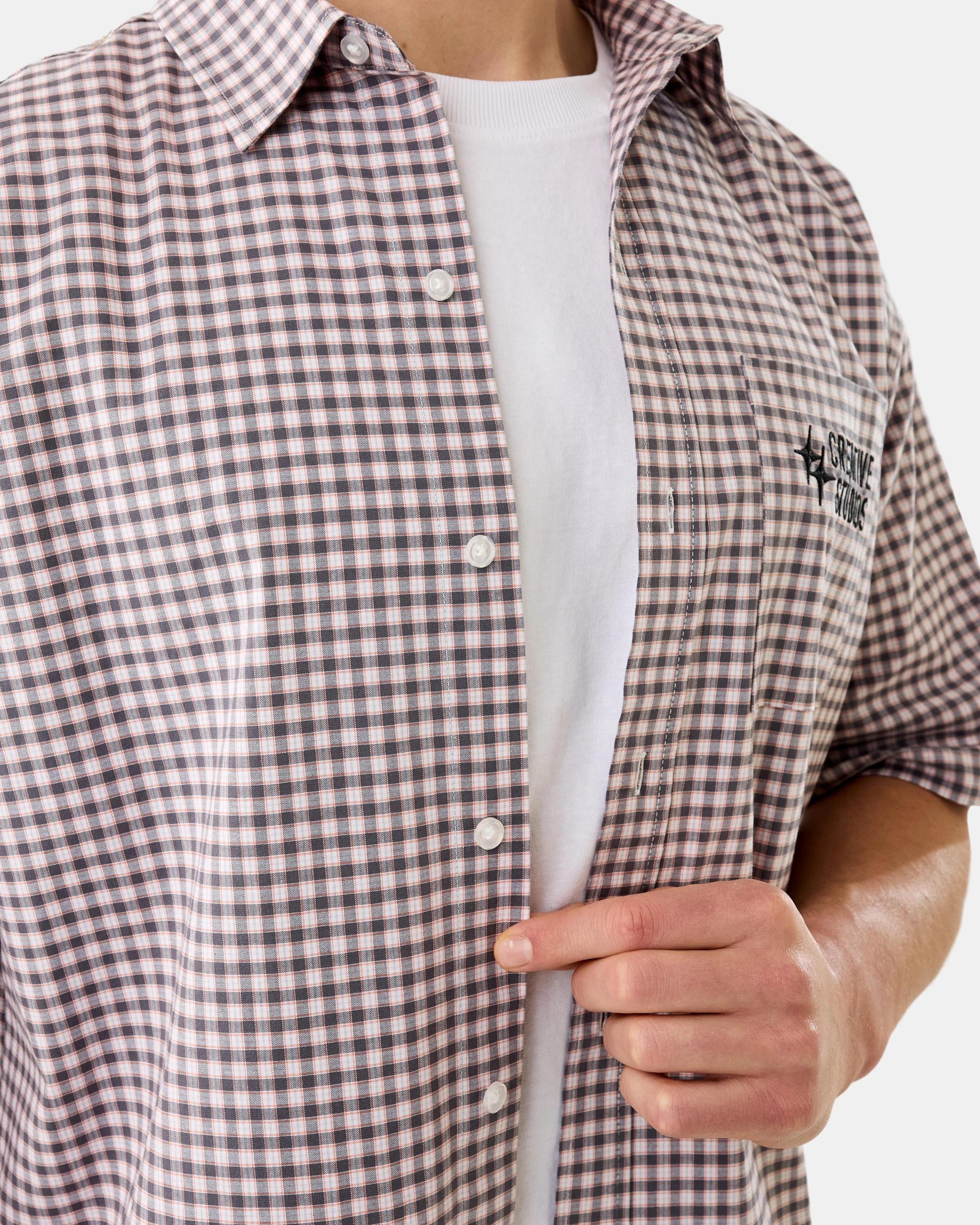 8 Short Sleeve Boxy Check Shirt Gry Check, 8 of 8
