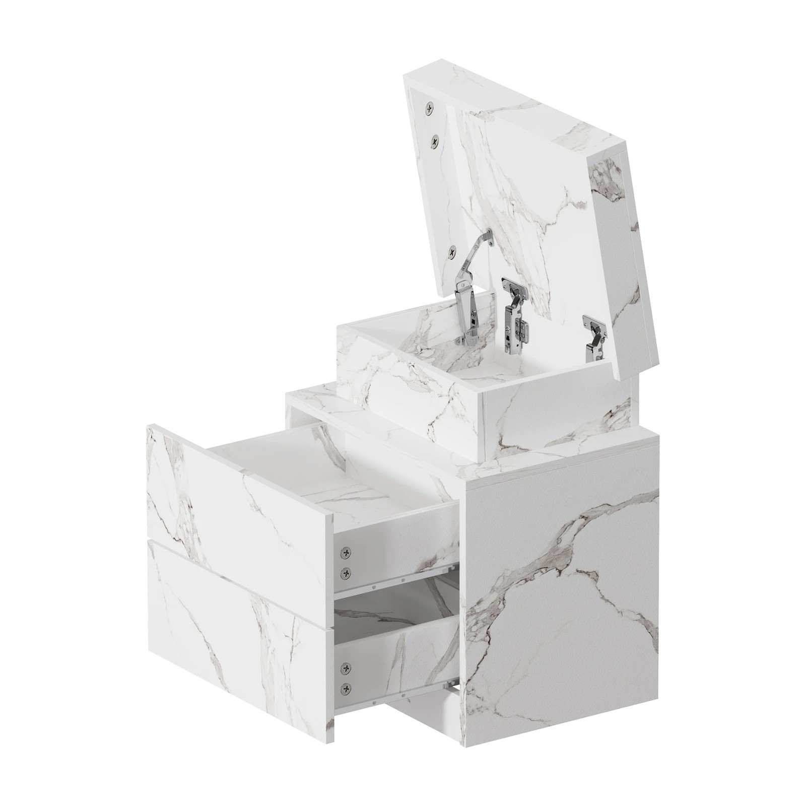 8 Oikiture Bedside Table 2 Drawers Led Side Nightstand Marble Effect
 - White, 8 of 10