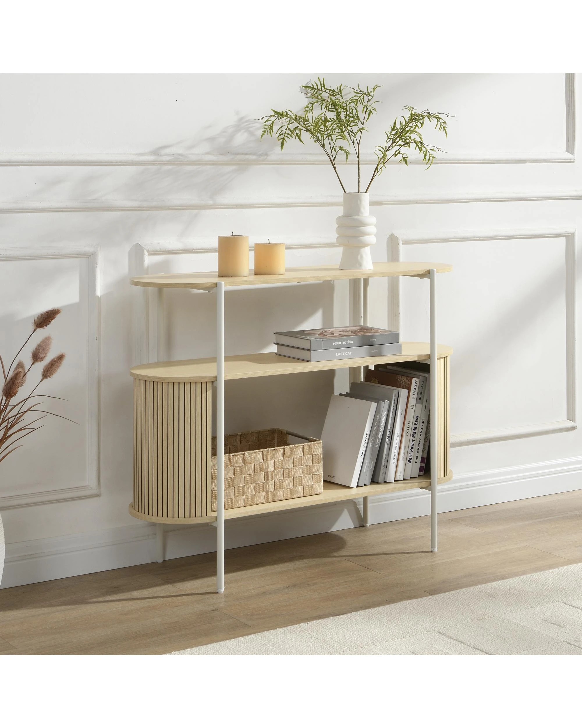 3 Kodu Console Storage 2 Tier Light Oak - White, 3 of 9