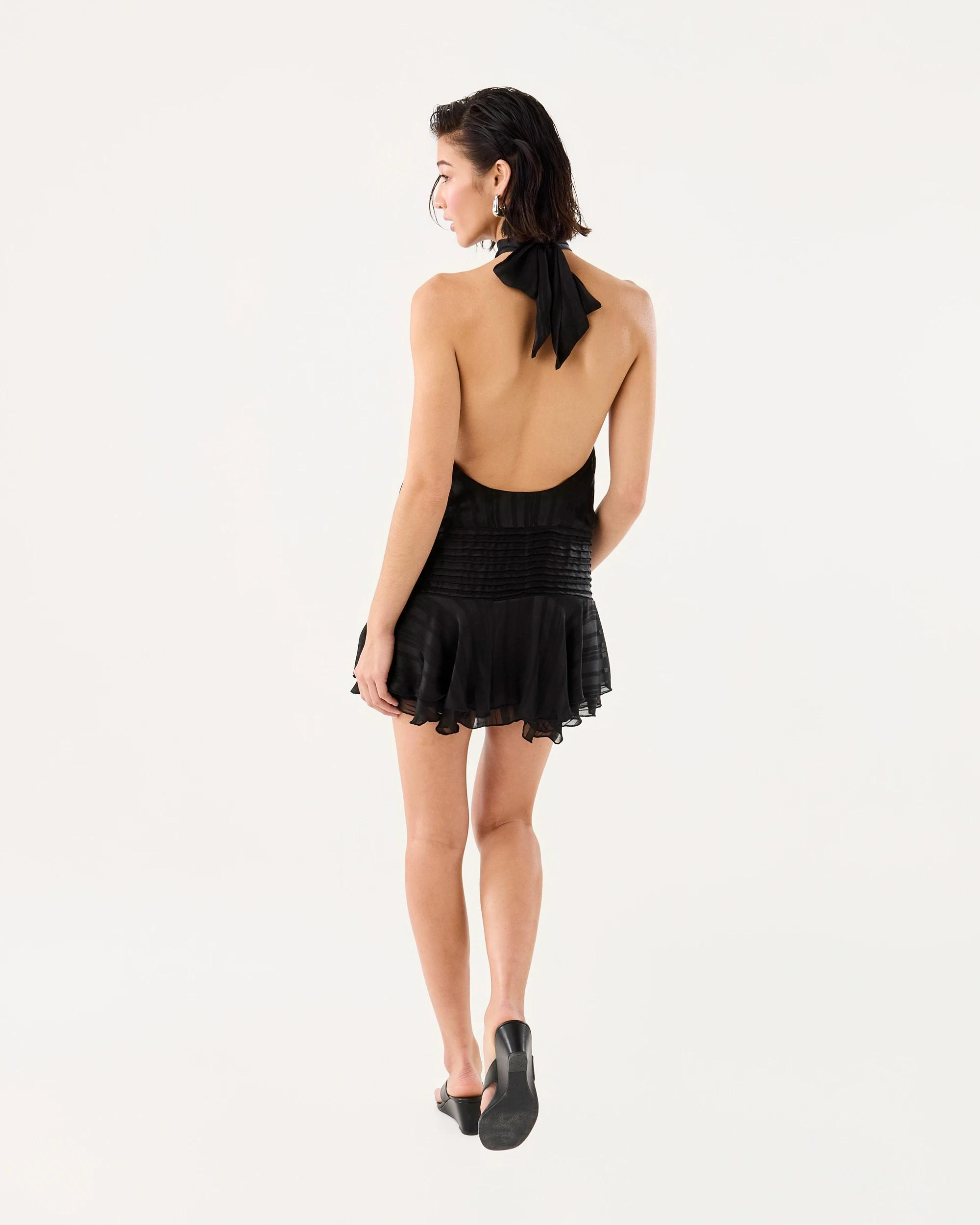 4 Sleeveless Flutter Mini Dress Black, 4 of 9