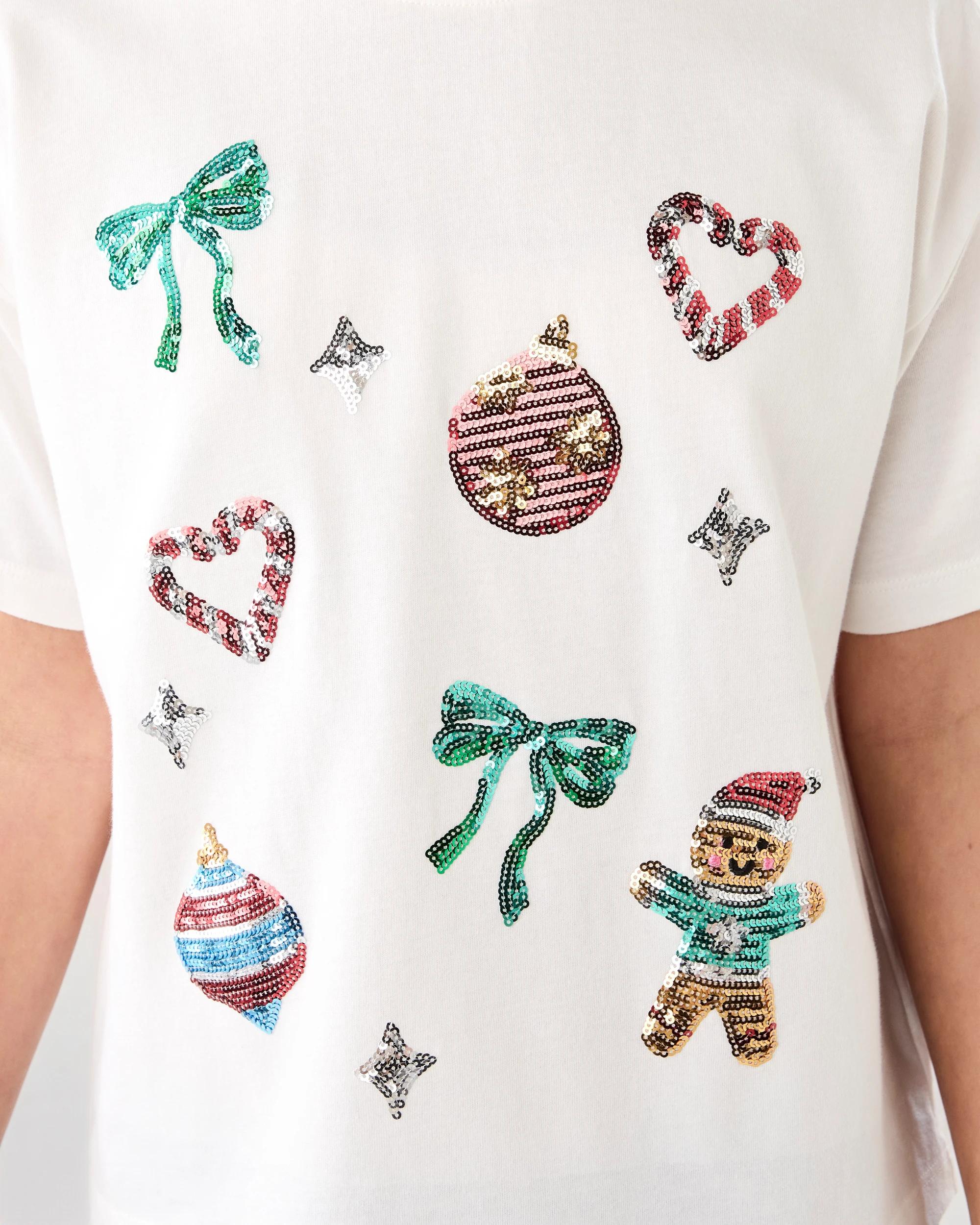 4 Christmas Boxy Sequin T-shirt Wht Ornam, 4 of 6