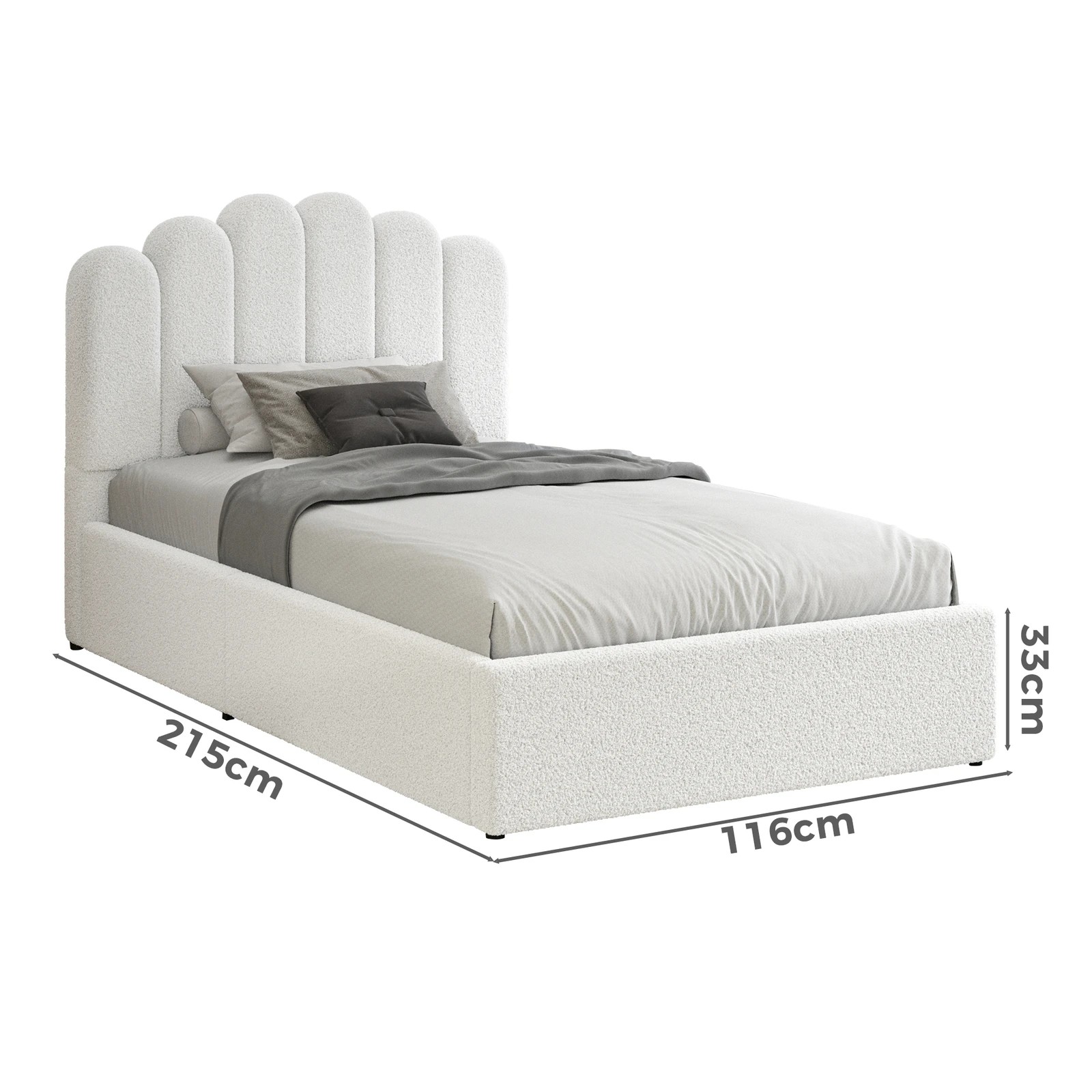 7 Alfordson Bed Frame King Single Gas Lift Storage Base Wooden Boucle Milton - White, 7 of 10