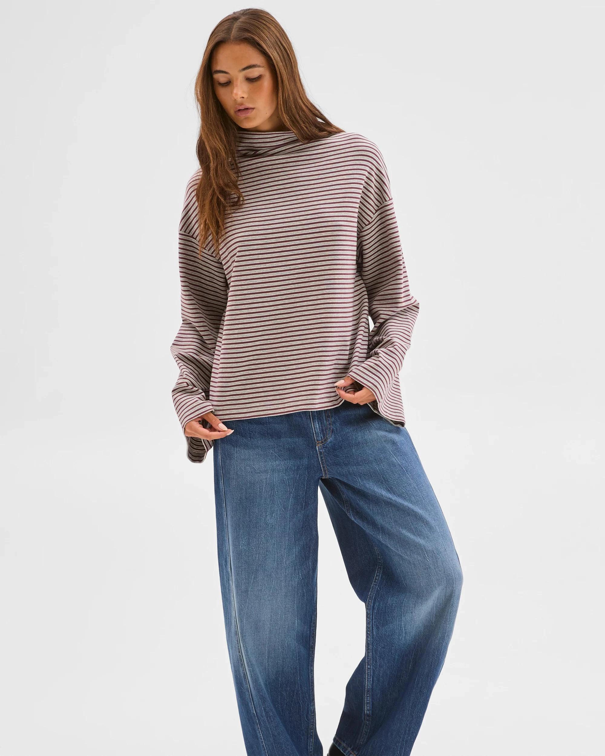 2 Lily Loves Australian Cotton High Neck Long Sleeve T-Shirt BURGUNDY, 2 of 6