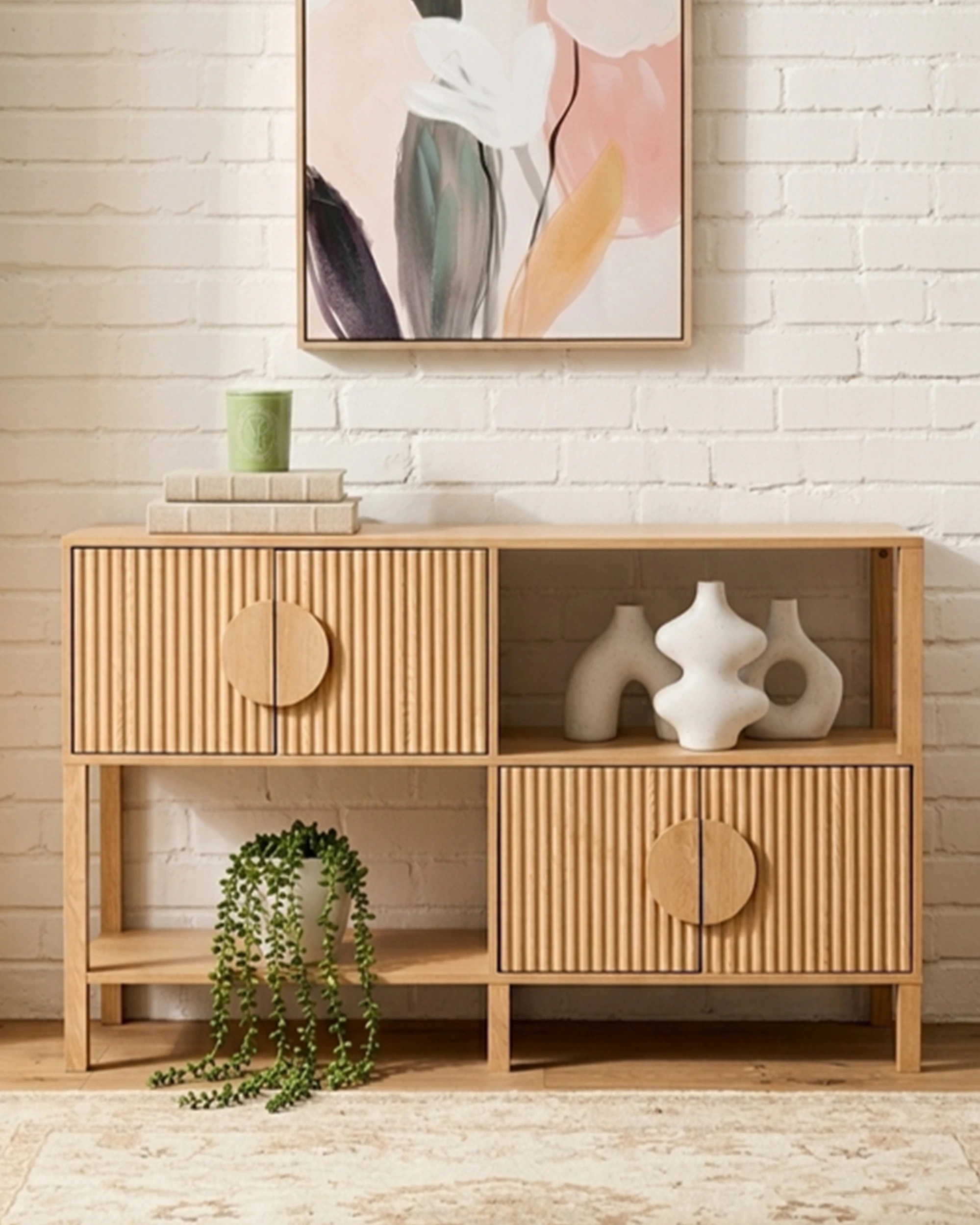 1 Ryan Wide Bookshelf with Doors - Oak, 1 of 8