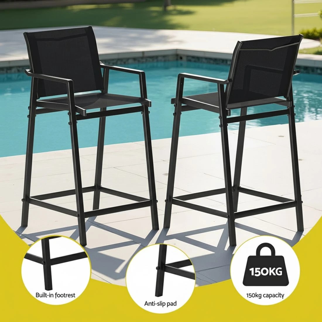 4 Gardeon 2PC Outdoor Bar Stools Steel Dining Chairs Patio Furniture Garden - Black, 4 of 6