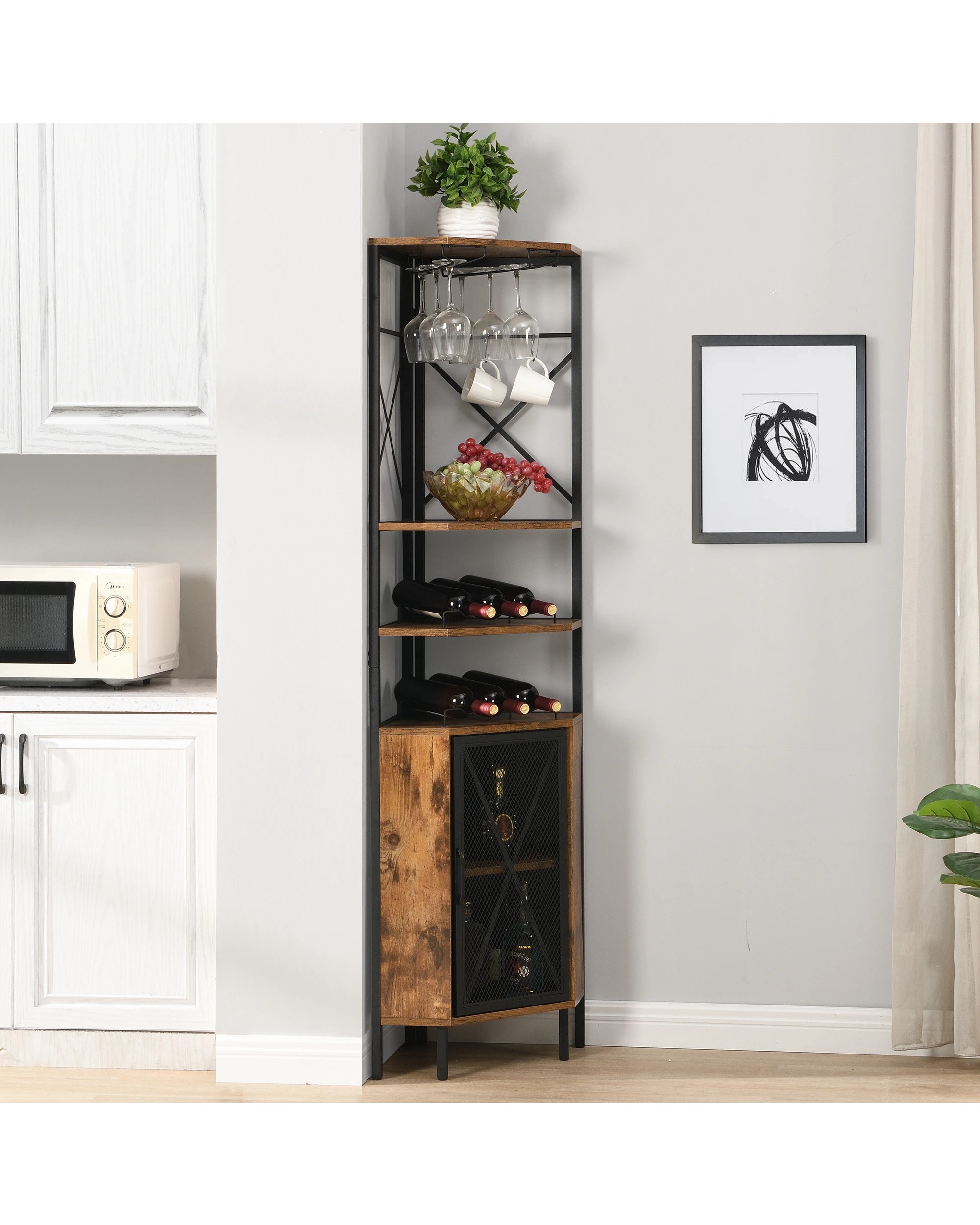 3 IHOMDEC 6 Tier Pentagon Corner Wine Rack Storage Cabinet, 3 of 5