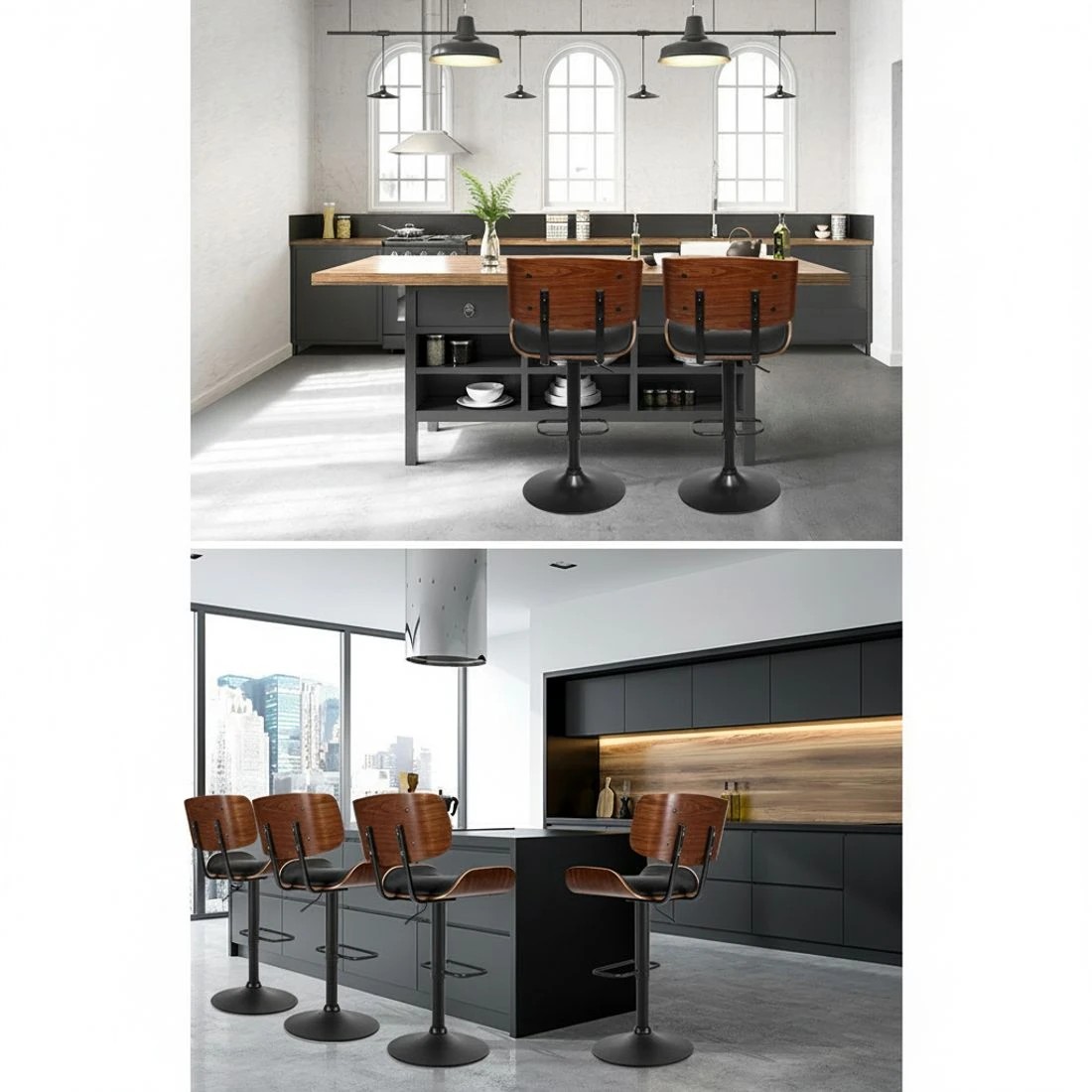 4 Artiss 4x Bar Stools Gas Lift Leather All - Black, 4 of 5