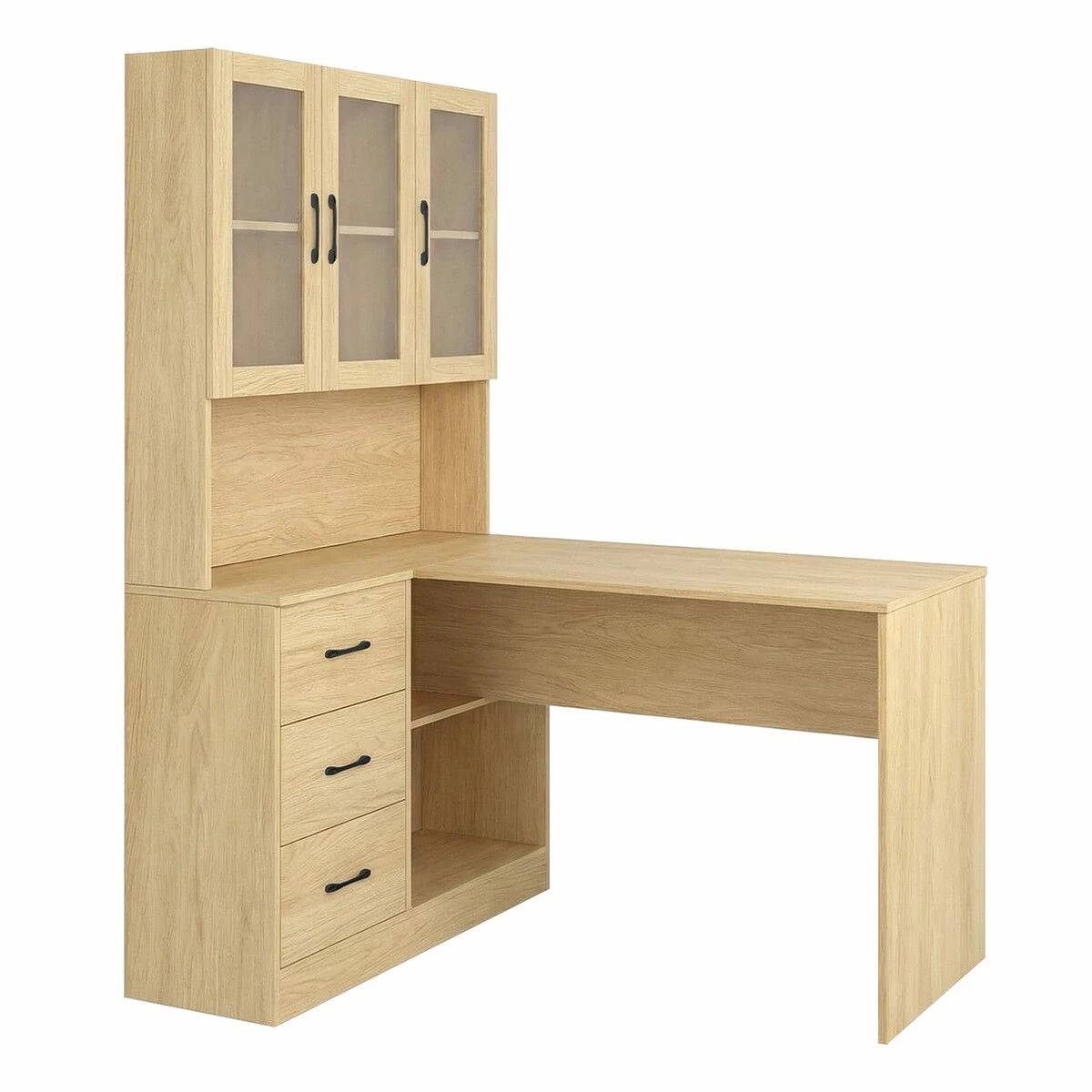 1 AUSWAY 3-in-1 Computer Desk Bookcase Storage Cabinets Home Office Work Study Table with Shelves & Drawers, 1 of 4