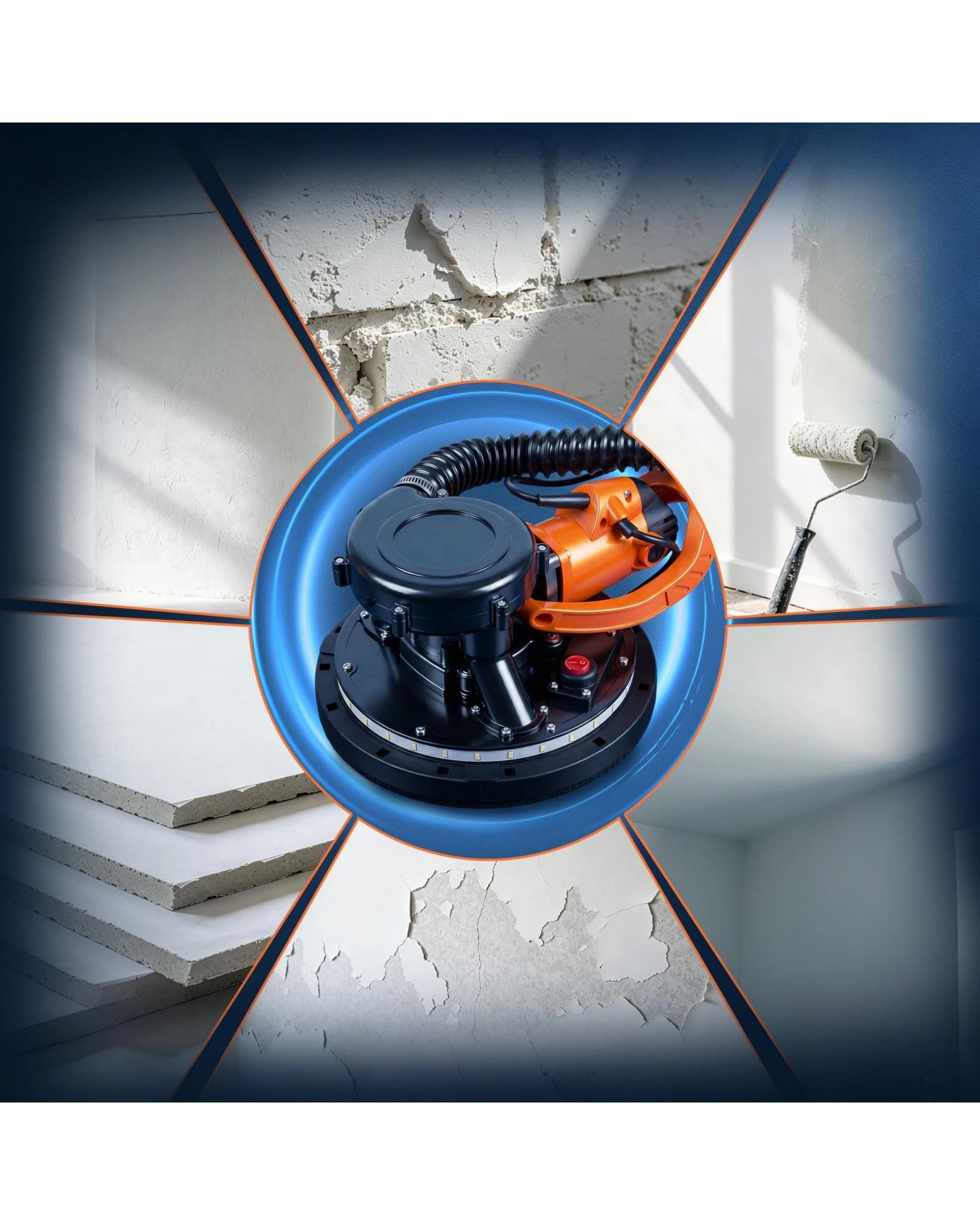 4 Advwin Drywall Sander 950W Electric Drywall Sander Vacuum 7-Level Speed 1000-2300RPM - Orange, 4 of 10