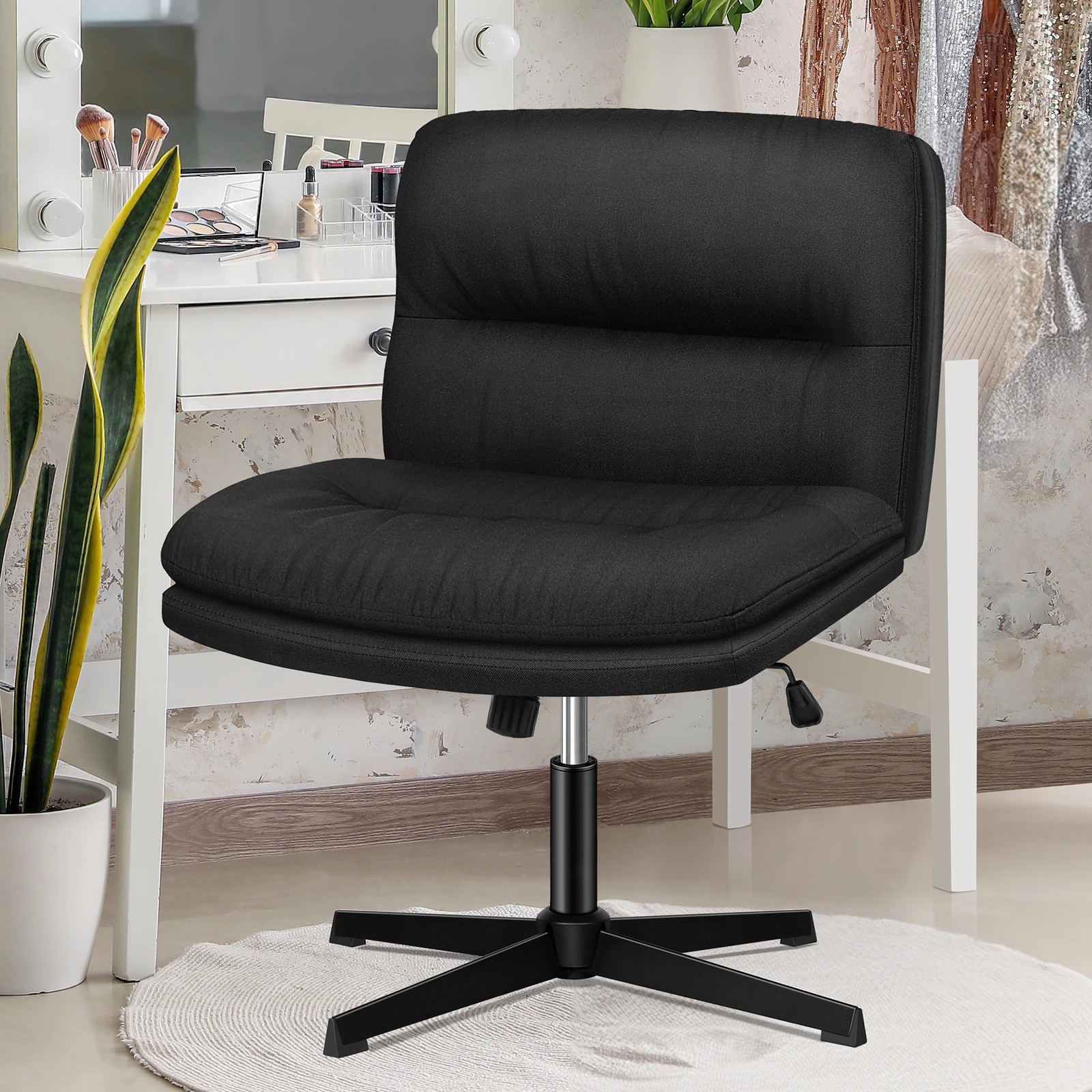 4 Alfordson Office Chair Computer Seat Cross-legged Work Ottoman Fabric - Black, 4 of 10