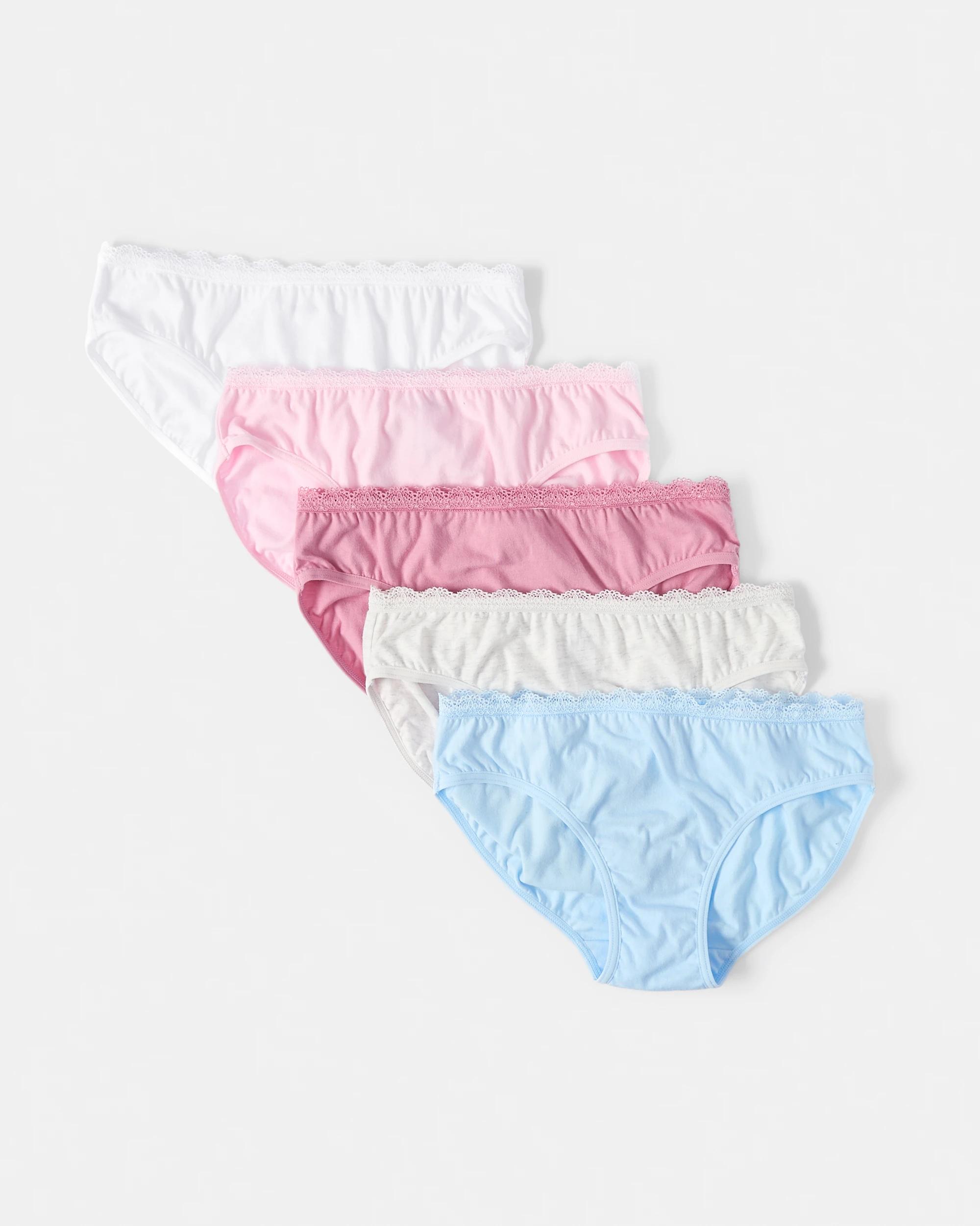 1 5 Pack Lace Trim Briefs Wht Brief, 1 of 7