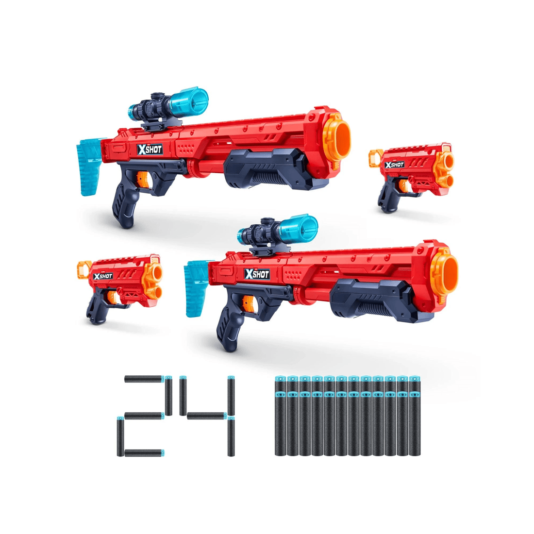 1 XSHOT Excel Double Hawk Eye Blaster Double Micro Blaster Combo Pack (24 Darts) by ZURU - Red, 1 of 8